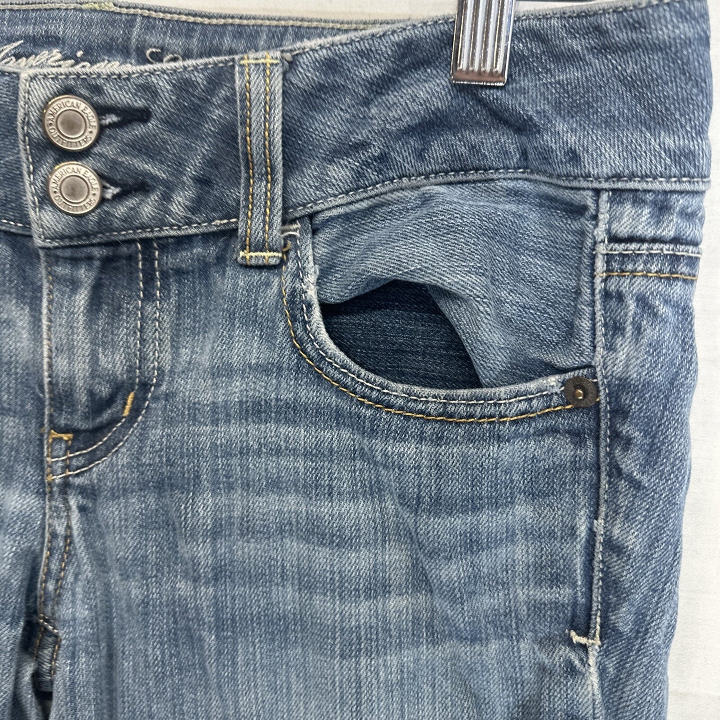 American Eagle Artist Jeans Women's 4 Blue Stretch Flare Low Rise Distressed
