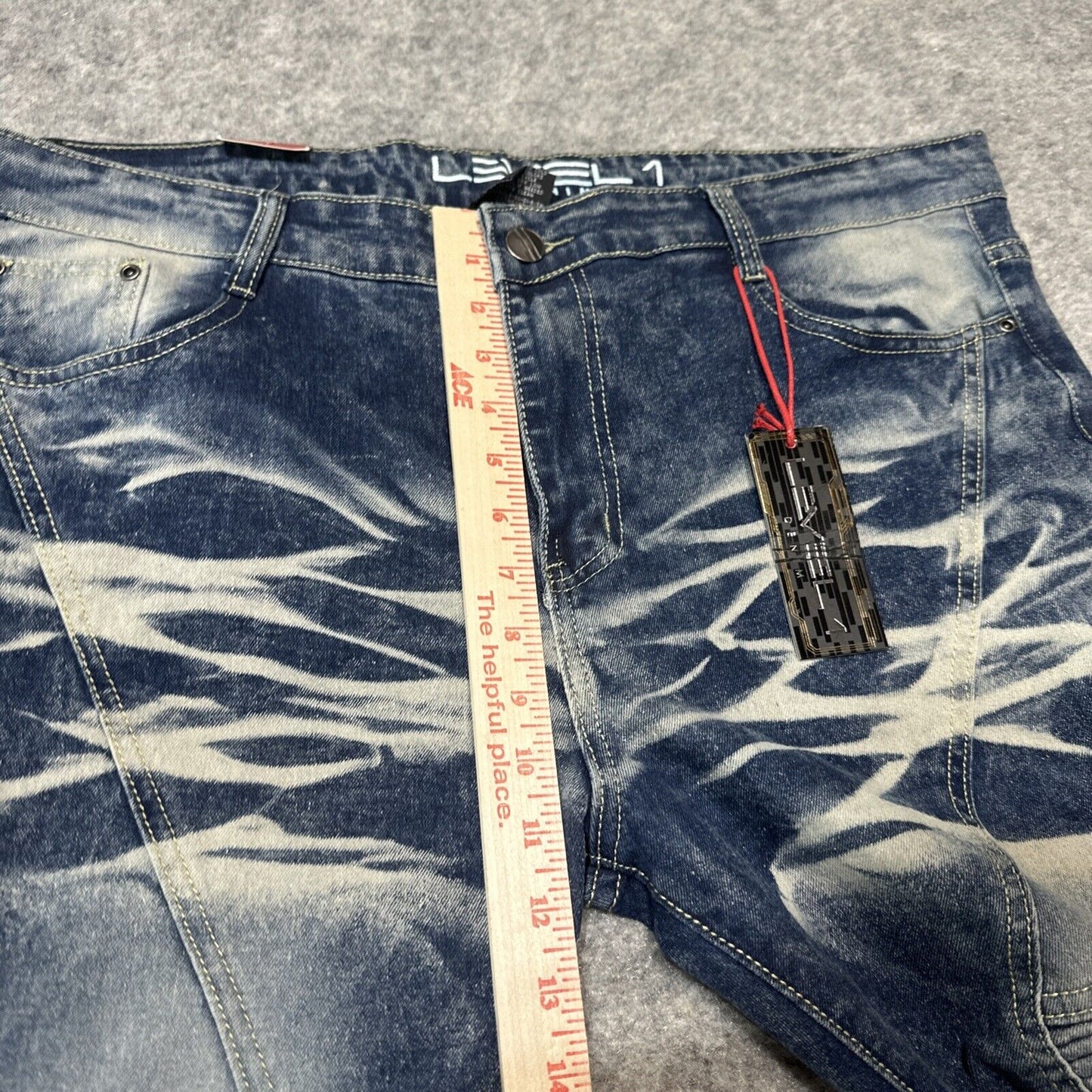 New Level 1 Denim Men's Slim Straight Jeans Sz 40x32 Blue Hip Streetwear Grunge