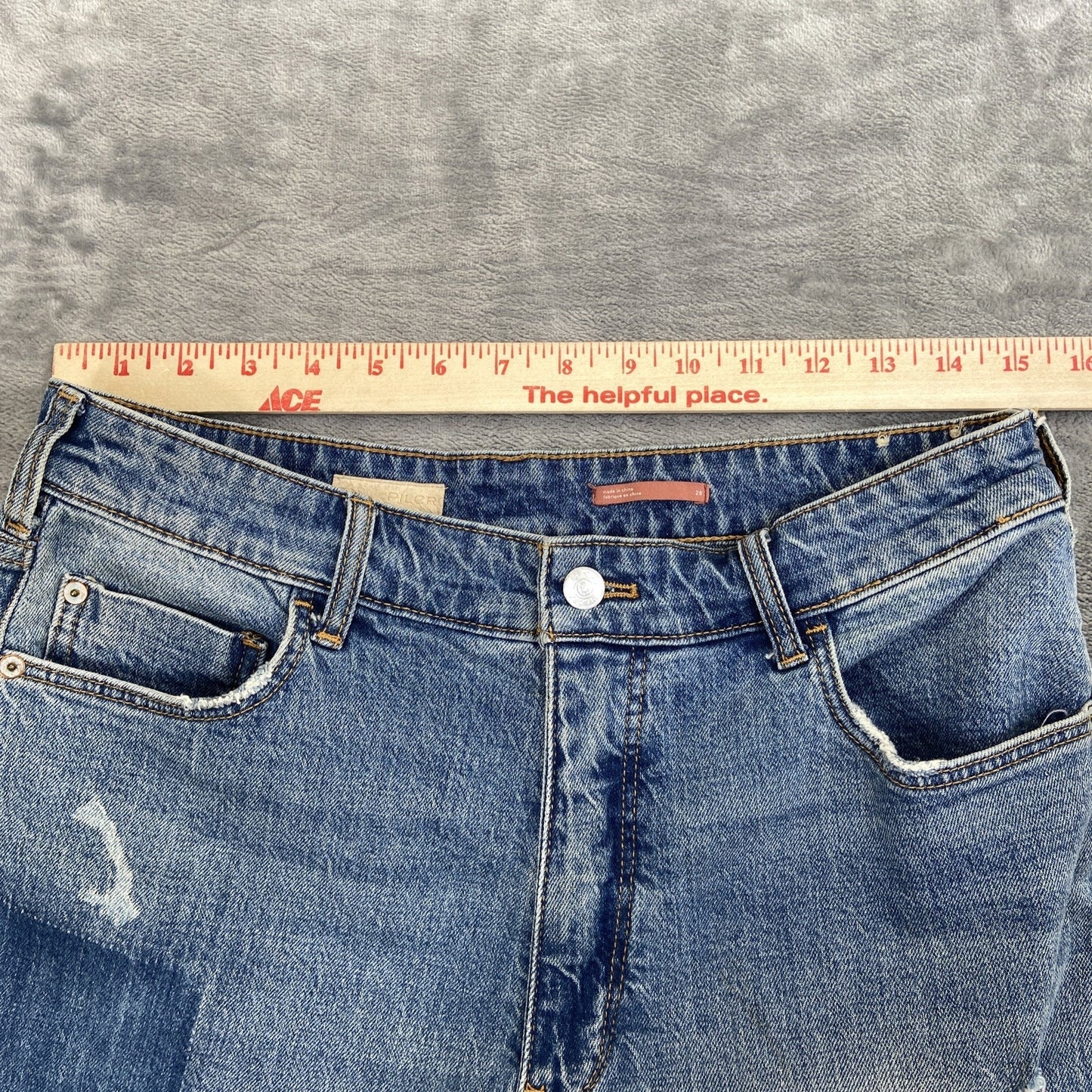 Pilcro The Borrowed Patched Distressed Straight Jeans Women's 28 Blue