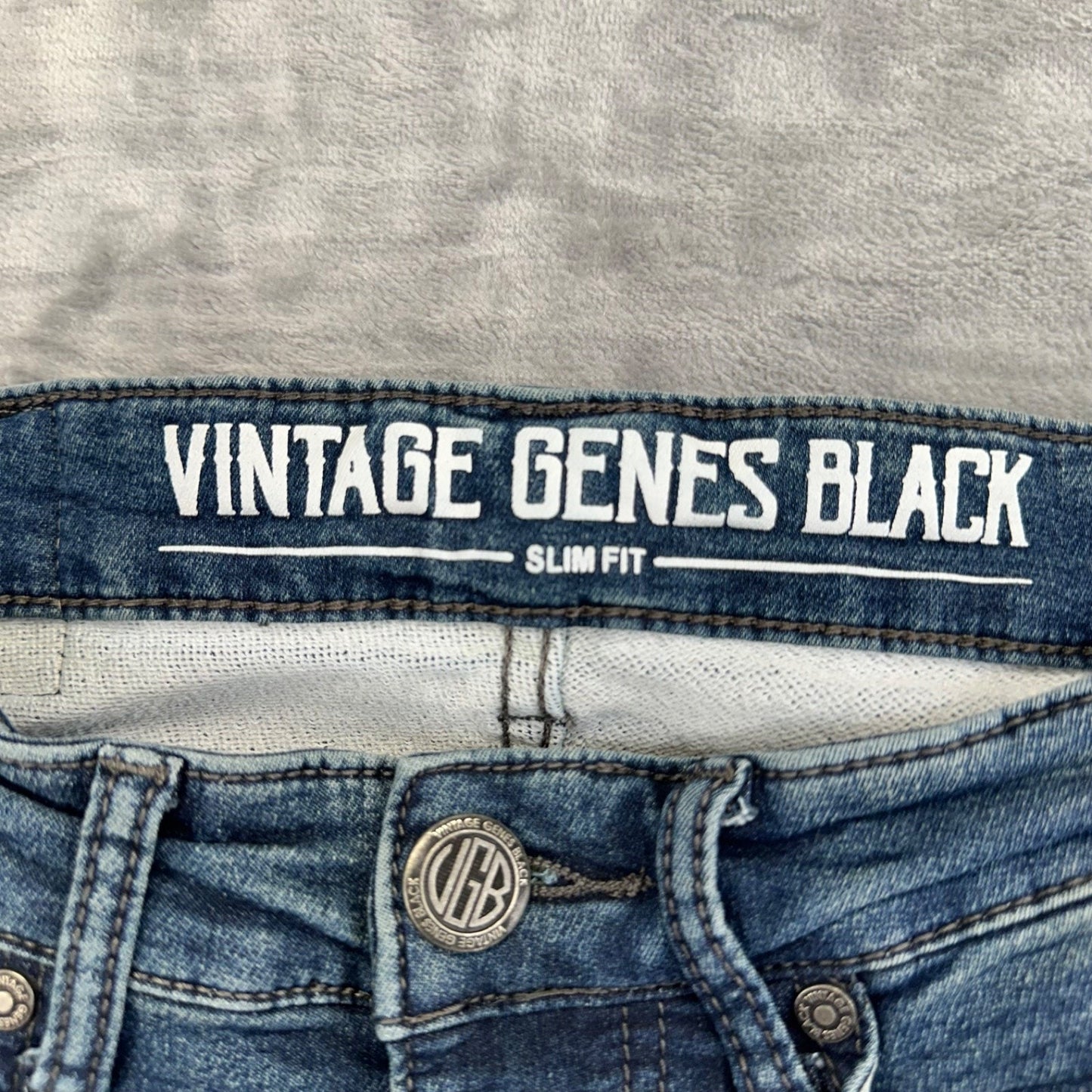 Vintage Genes Black Men's Slim Fit Jeans 30 Blue Medium Wash Denim