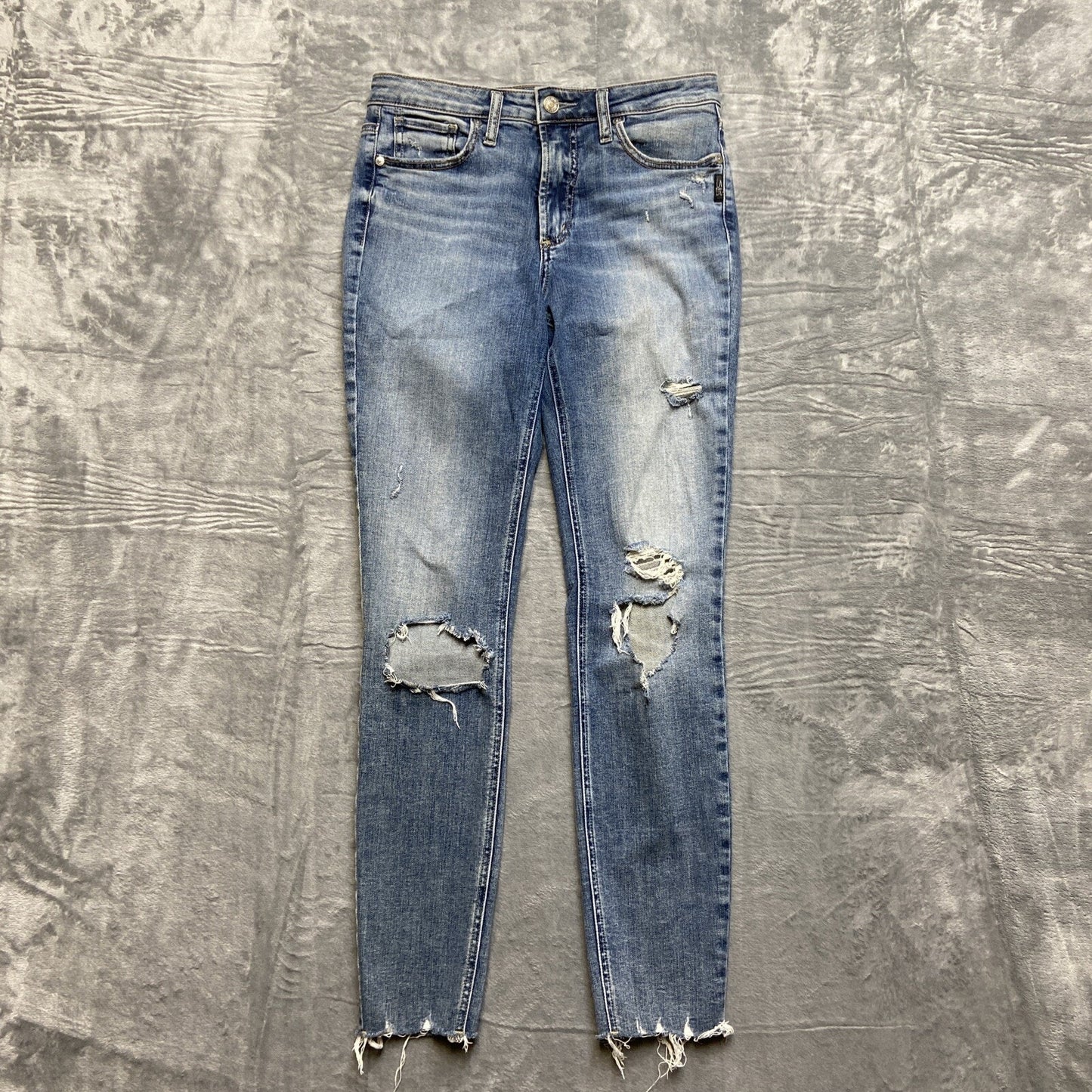 Silver Jeans Most Wanted Skinny Distressed Jeans Womens Size 28x29 Blue Denim