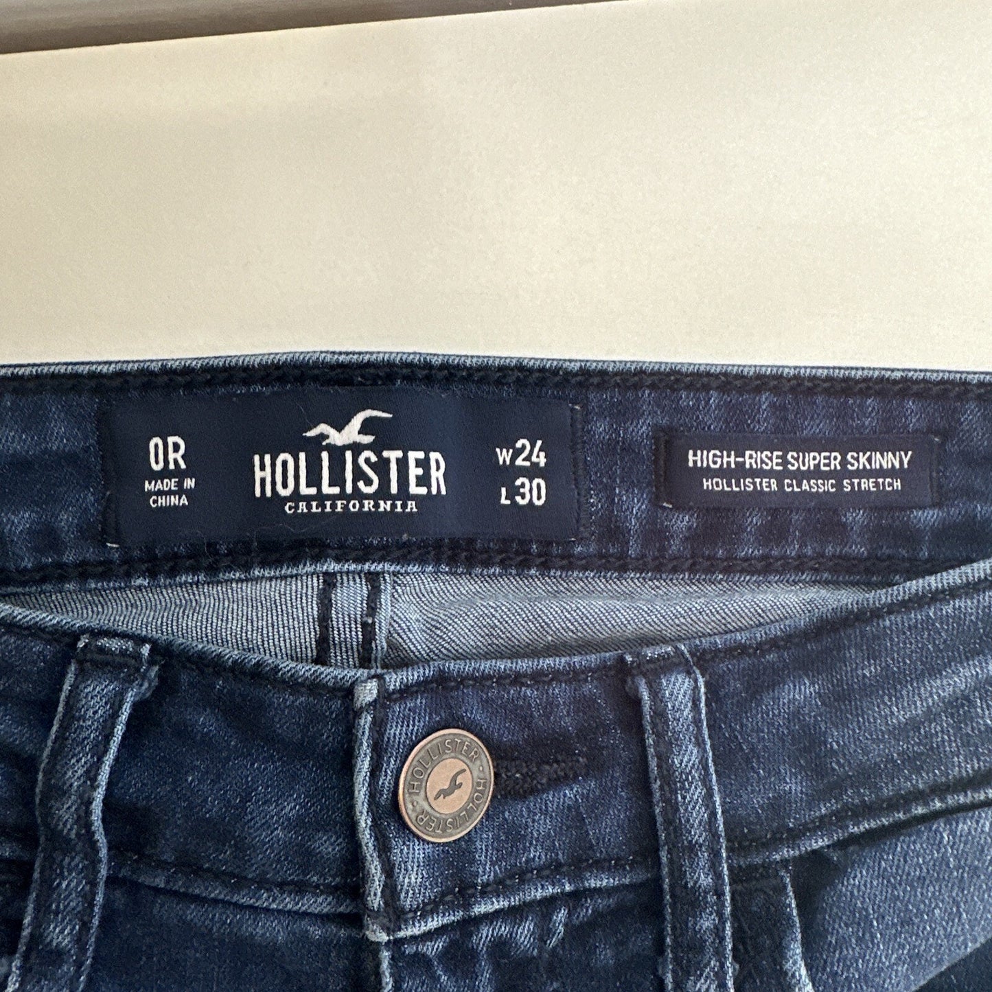Hollister Classic Stretch Jeans Womens 0R Distressed High Rise Super Skinny Blue