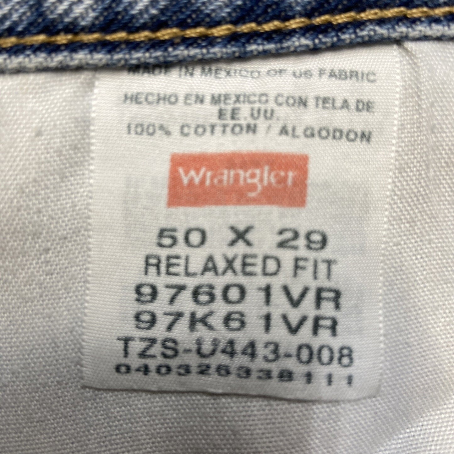 Wrangler Relaxed Fit Jeans Men’s Size 50x29 Blue Denim
