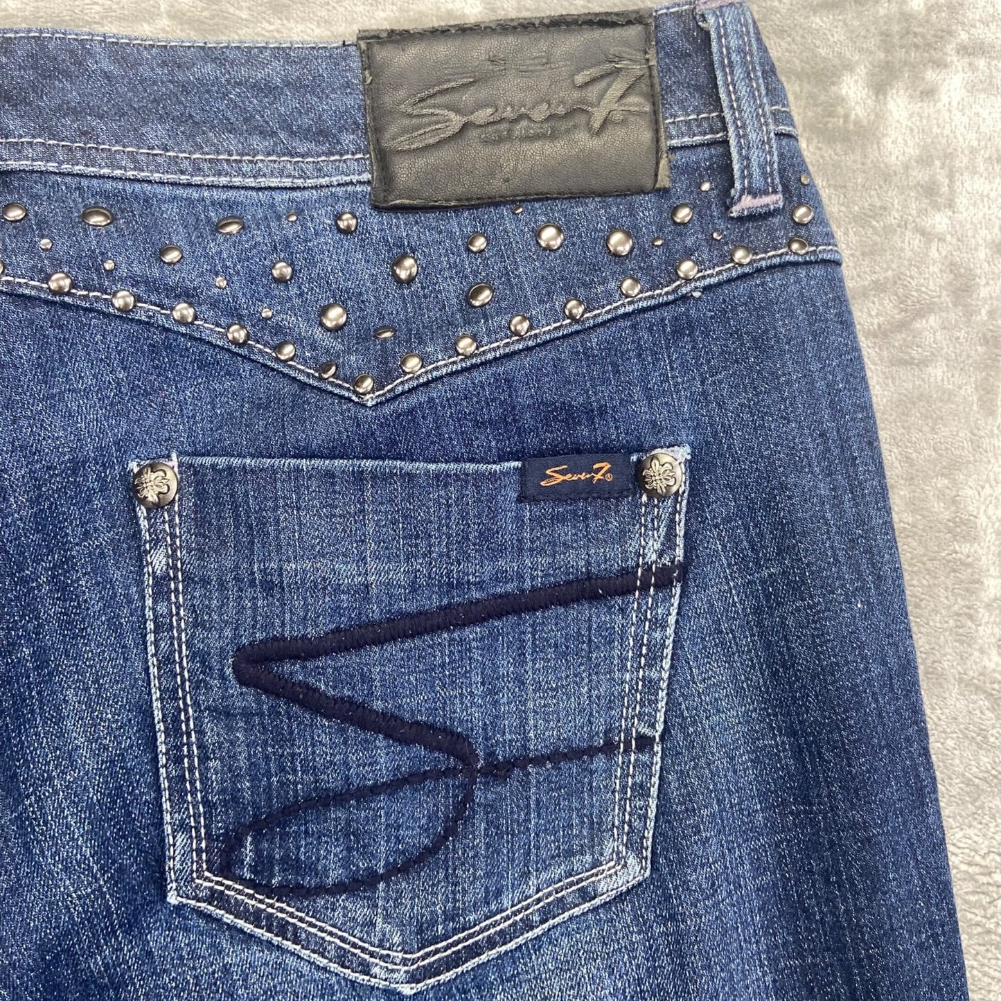 Seven7 Women's Studded Bootcut Jeans Size 16 Blue Dark Wash