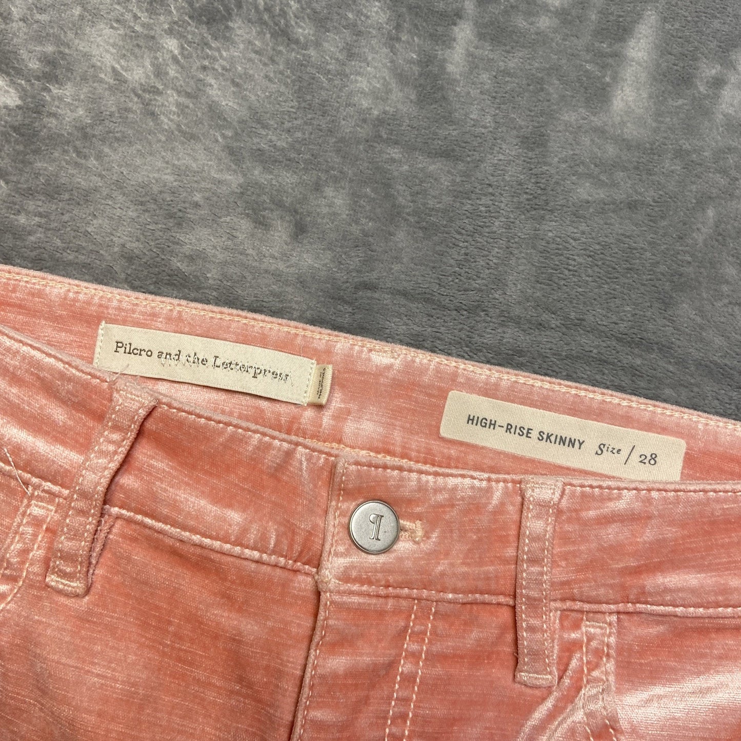 Pilcro And The Letterpress Crushed Velvet High Rise Skinny Jeans Womens 28 Pink