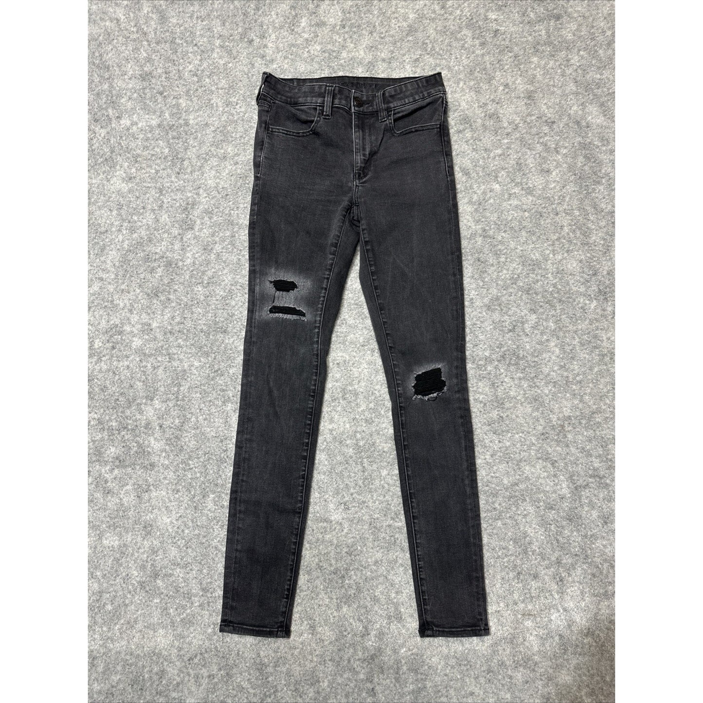 American Eagle Next Level Stretch Women's Distressed Jegging Size 4L Long Black