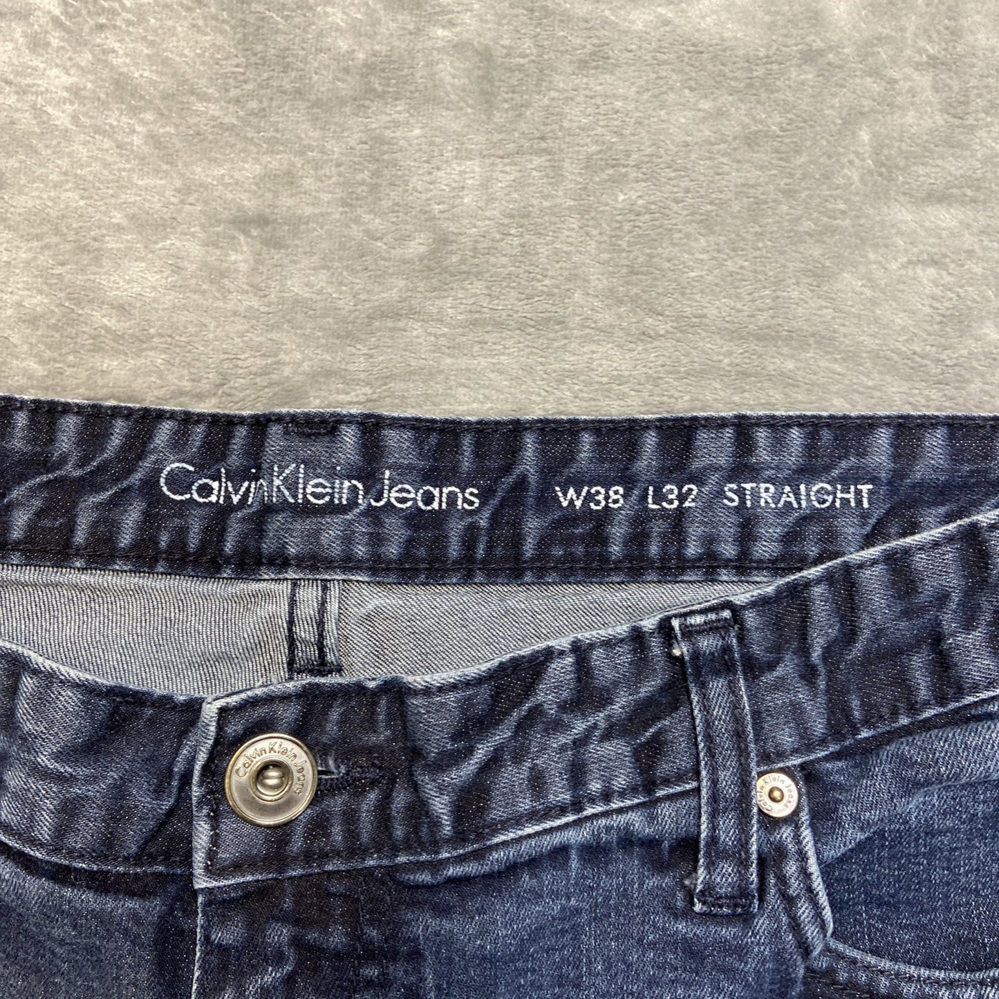 Calvin Klein Straight Jeans Men's Size 38x32 Dark Wash Blue Denim