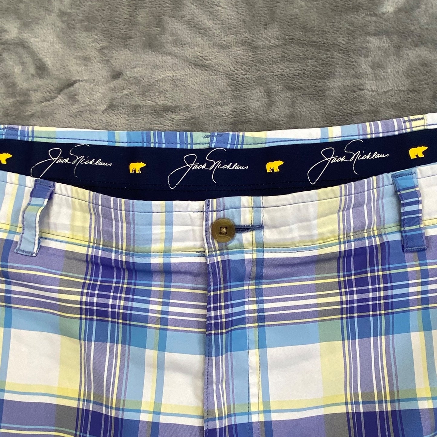 Jack Nicklaus Golf Shorts Men's Sz 40 Blue White Plaid Elastic Waist 11" Longer