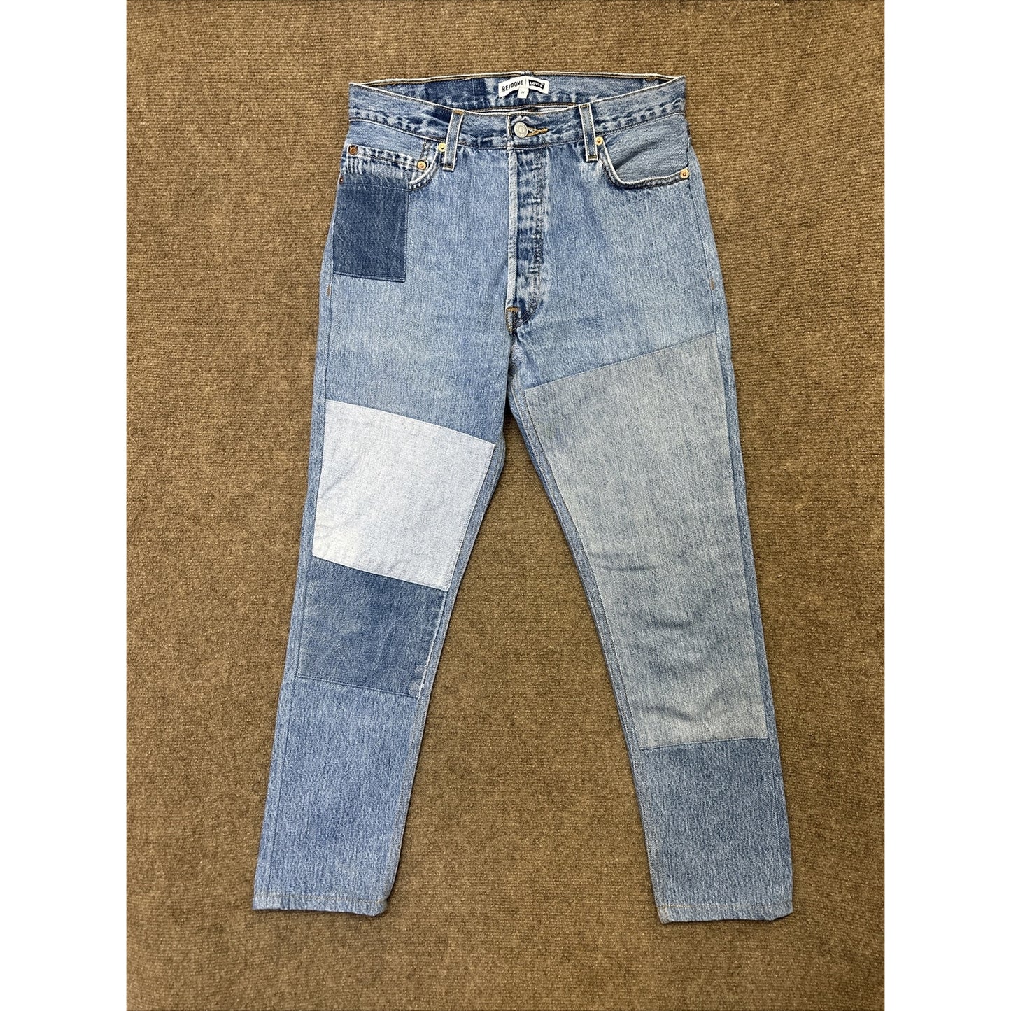 RE/DONE Levi's Patched High Rise Skinny Jeans Womens Sz 27 Blue Denim Button Fly