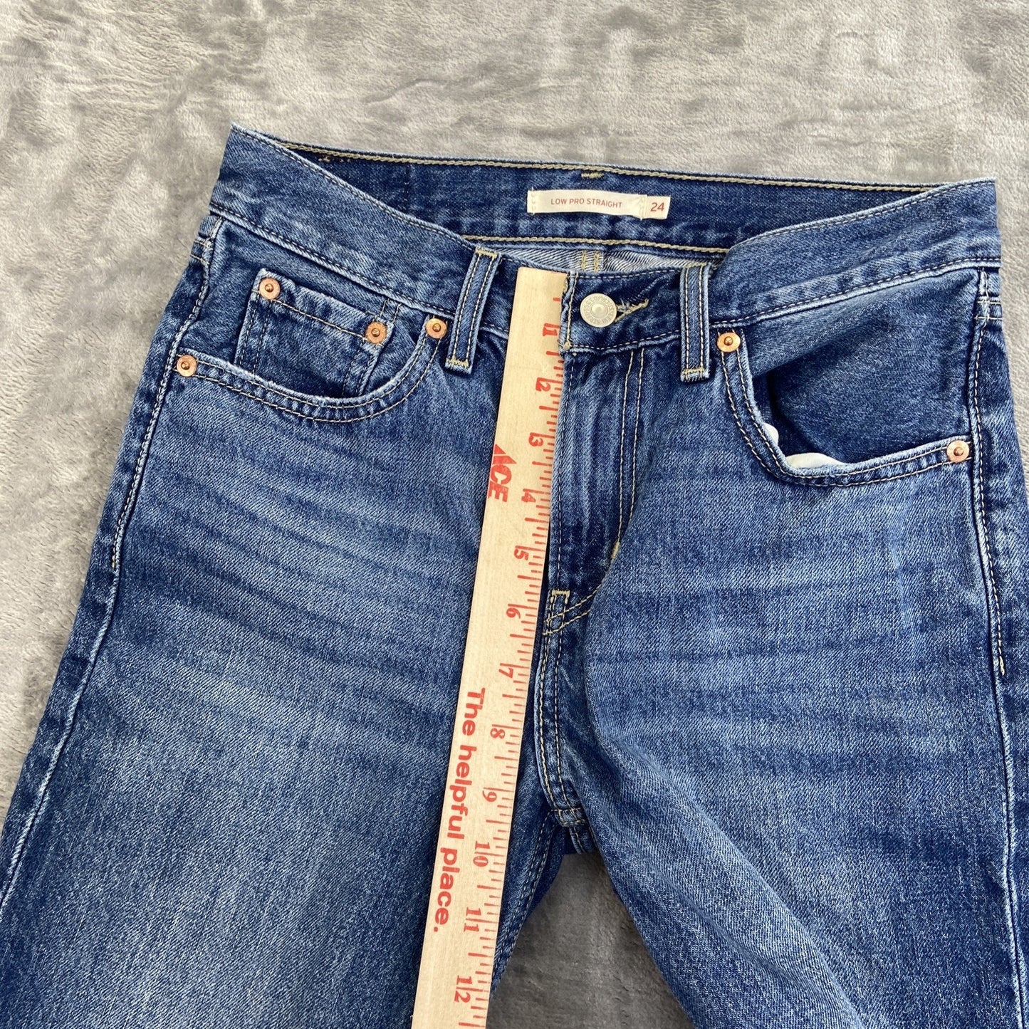 Levi's Low Pro Straight Distressed Jeans Women's Size 24 Blue Denim