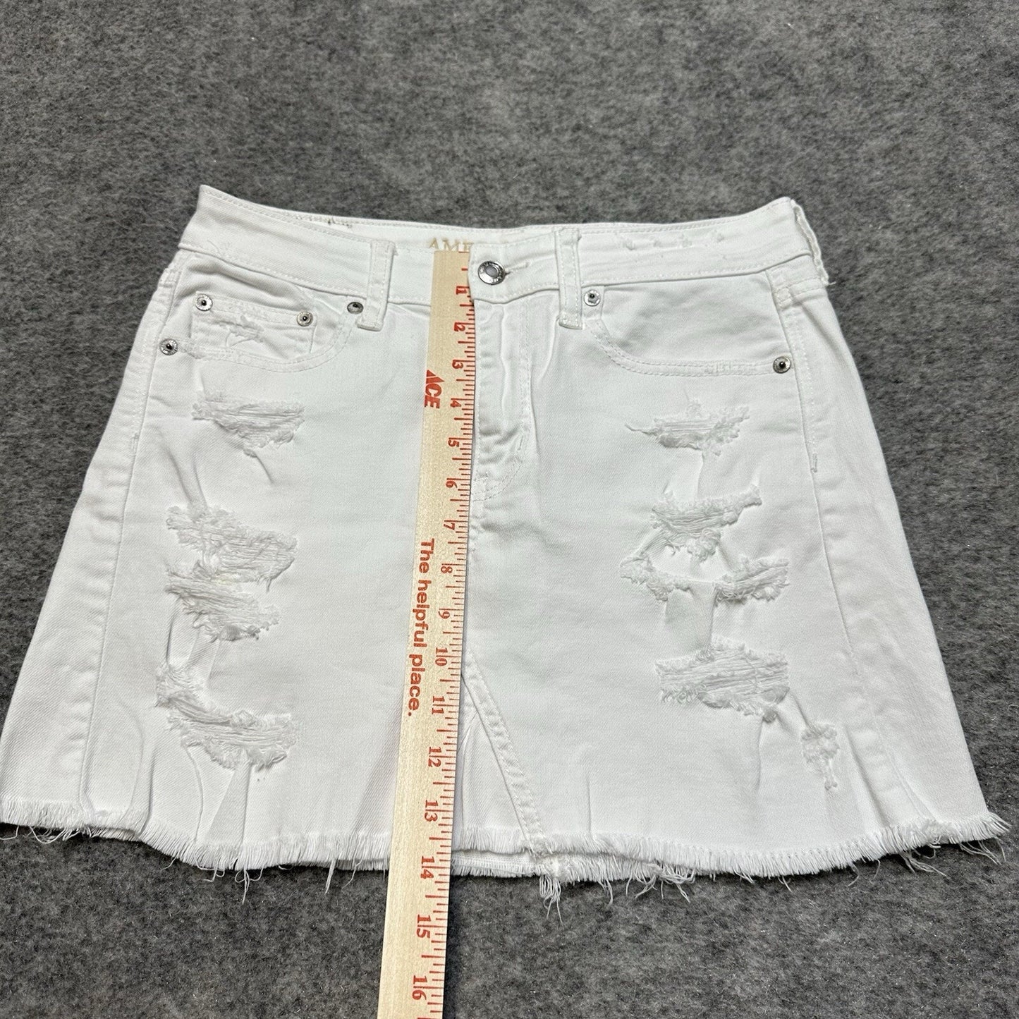 American Eagle Distressed Stretch Mini Jean Skirt Women's Size 4 White Denim
