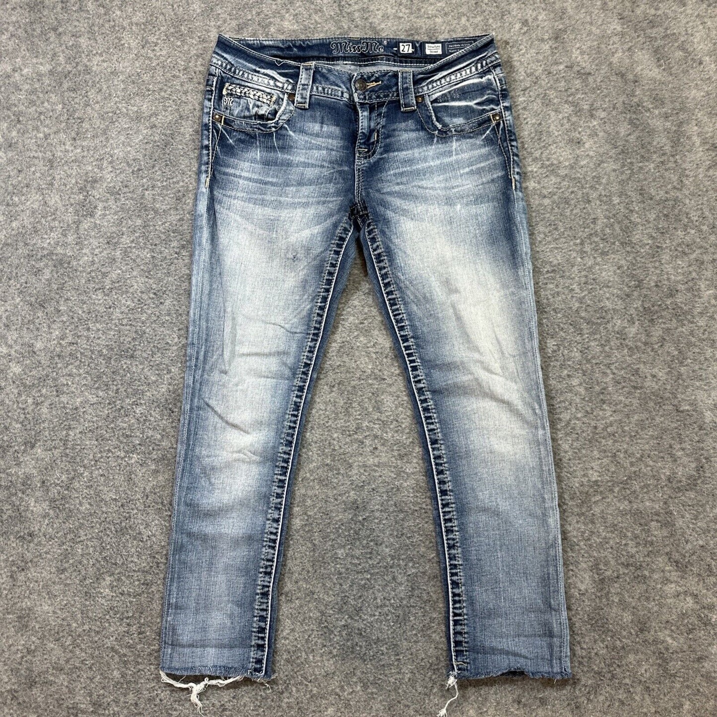 Miss Me Signature Skinny Cropped Jeans Women's Size Light Blue Faded Jeans