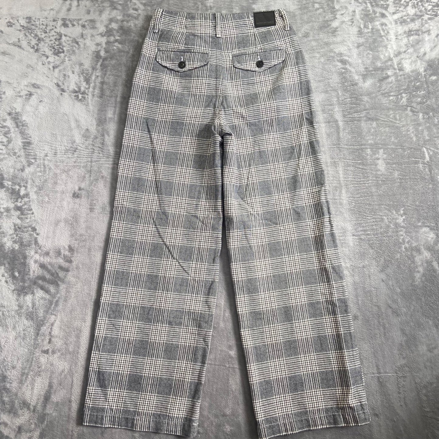 American Eagle Plaid Wide Leg Pants Women's Size 00 Short Gray Cotton