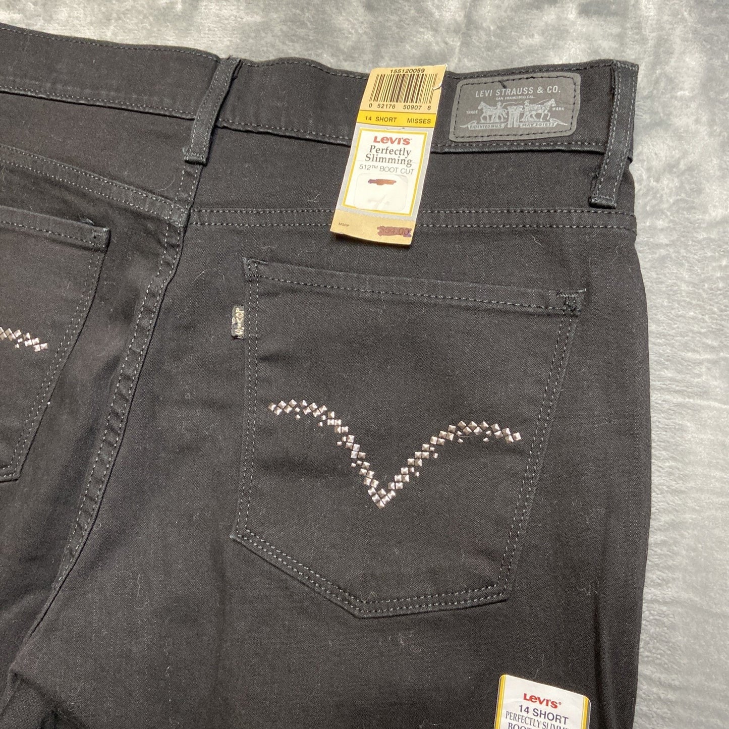New Levi’s 512 Bootcut Perfectly Slimming Embroidered Jeans Women’s 14 S Black