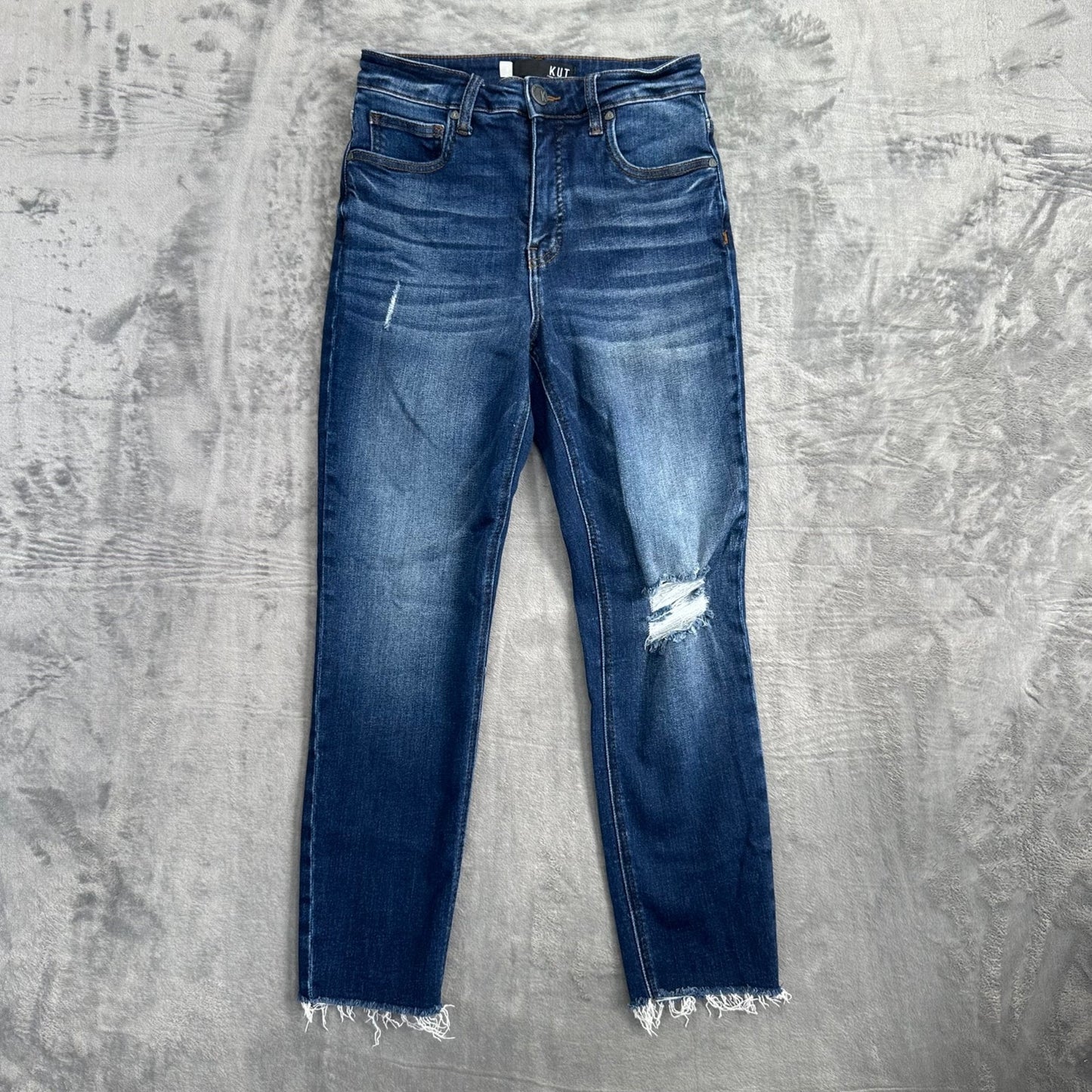 KUT From The Kloth Women's Rachael Fab Ab Mom Jeans Size 0 Blue Distressed