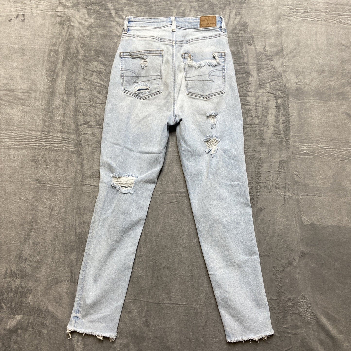 American Eagle Stretch Distressed High Rise Mom Jeans Womens Size 0R Light Blue