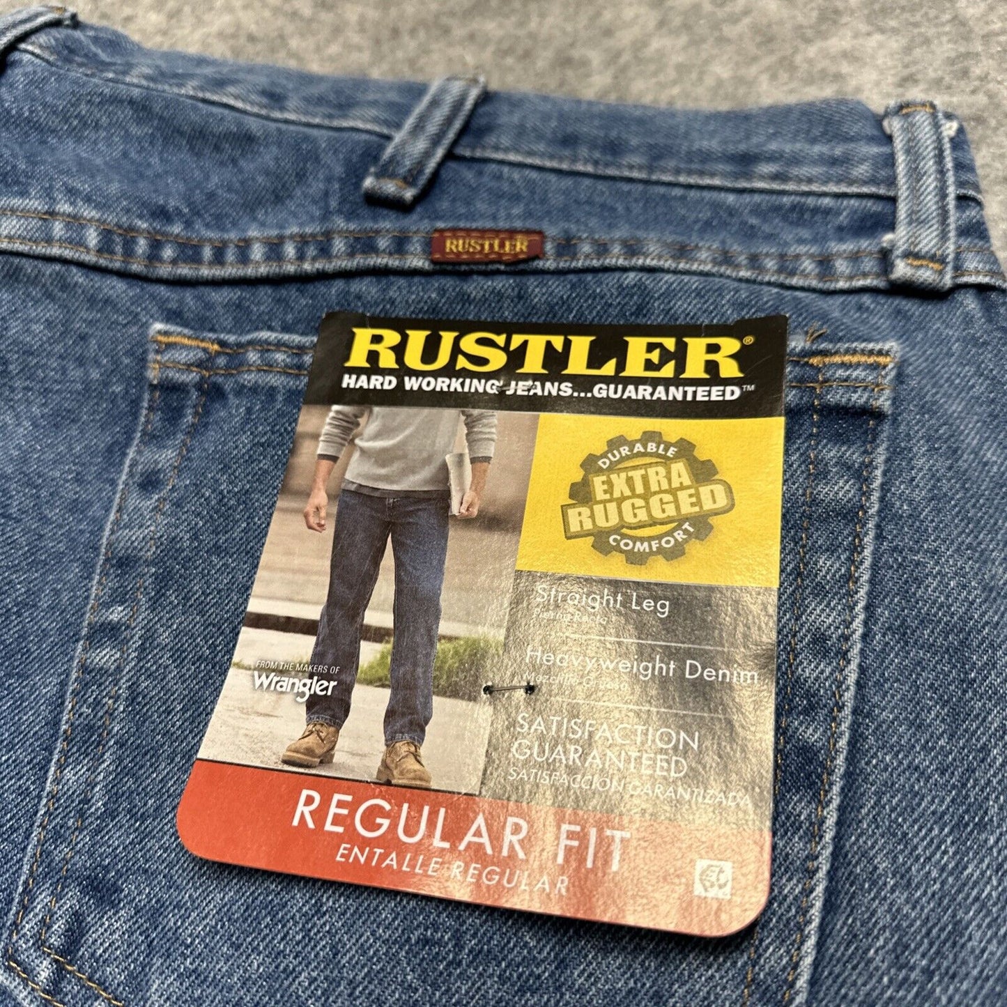 Rustler Regular Fit Jeans Men's Size 42x30 Blue Medium Wash Denim Work Jeans
