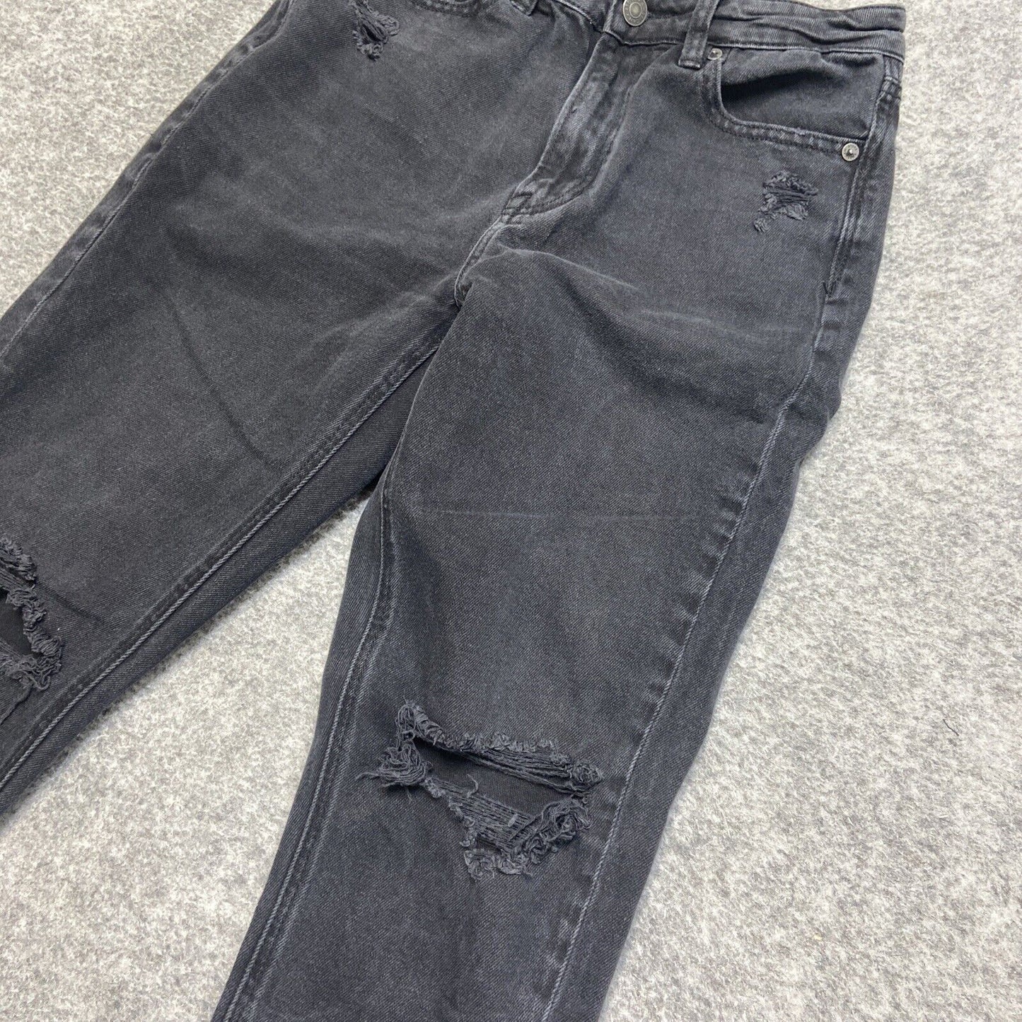 American Eagle Distressed Mom Jeans Women's Size 2R Black Denim