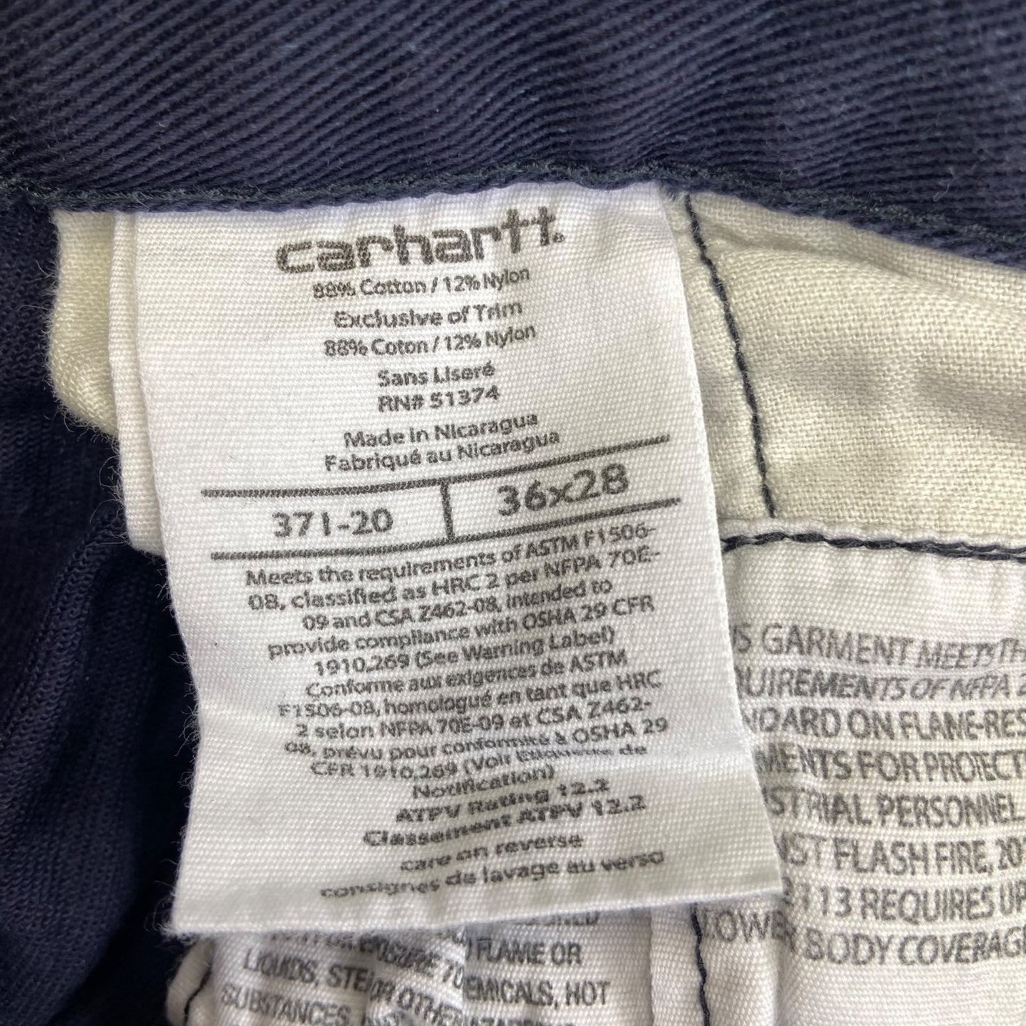 Carhartt FR Men's Straight Pants 36x28 Dark Blue Navy Flame Resistant