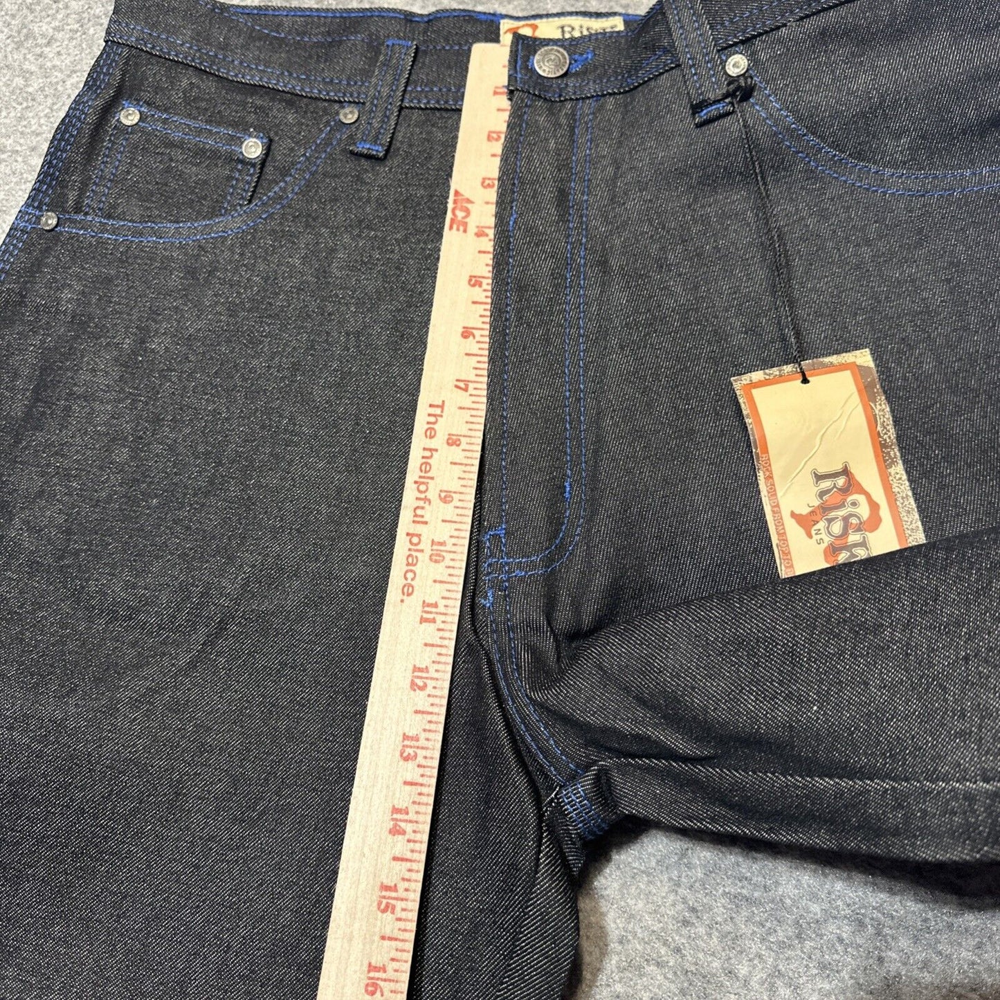Vintage New RISK Relaxed Straight Jeans Men's Size 34 Black Blue Stitch Denim