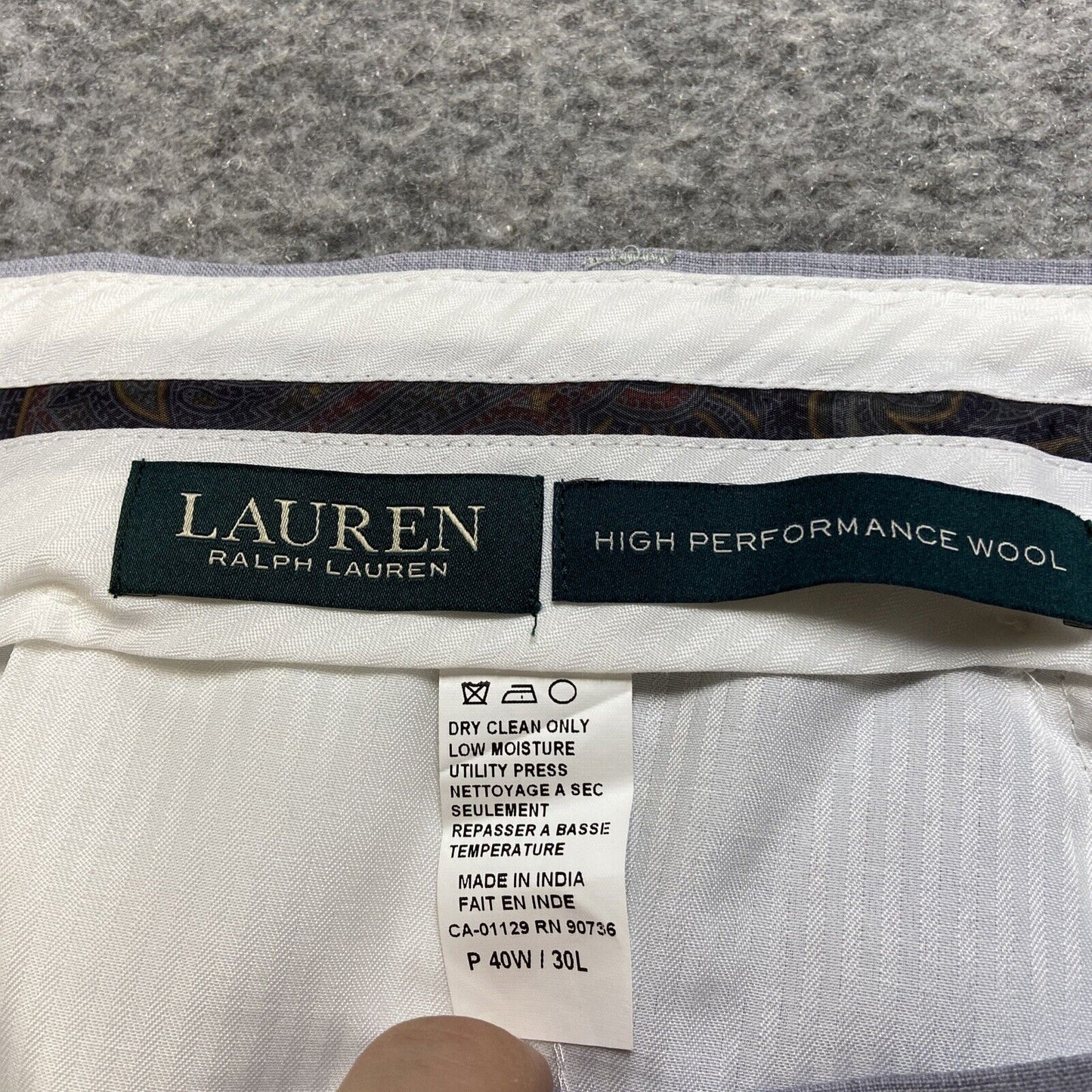 Lauren Ralph Lauren High Performance Wool Dress Pants Mens Size 40x30 Light Gray