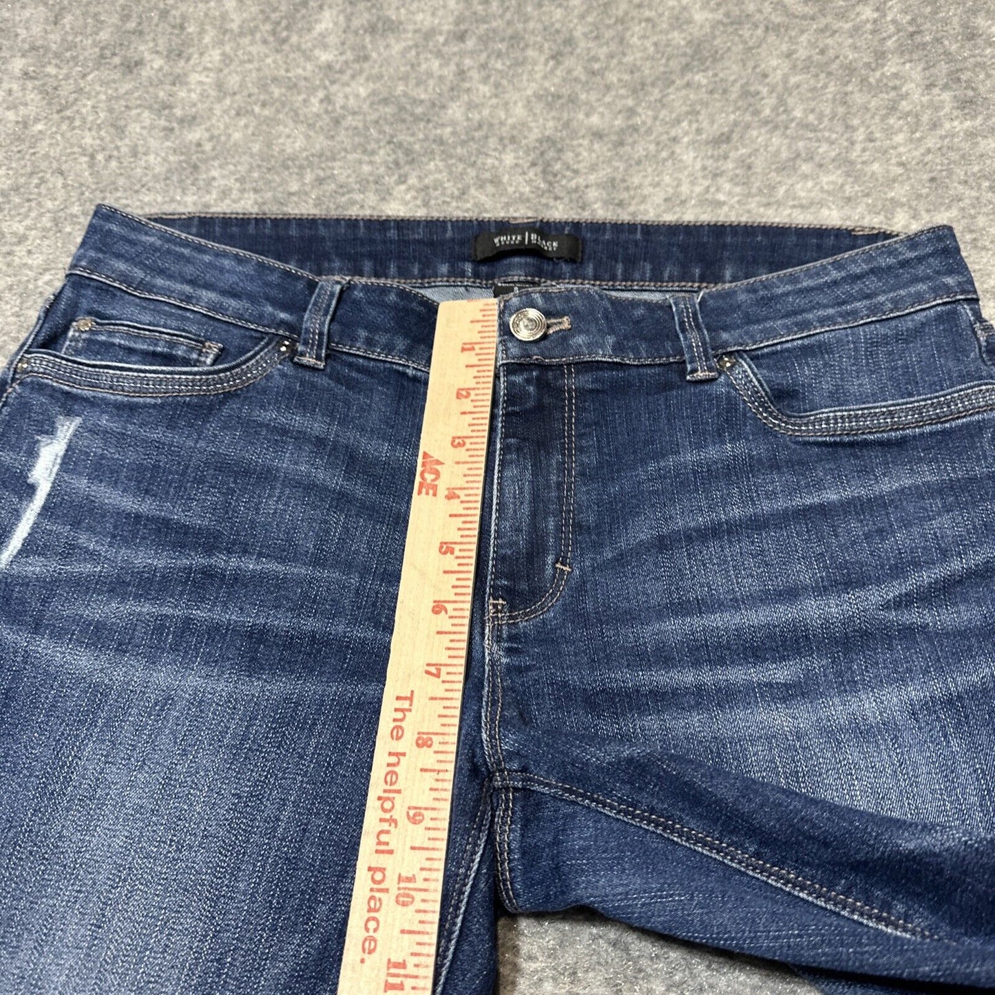 White House Black Market Distressed Slim Crop Jeans Women's Sz 8 Dark Blue Denim