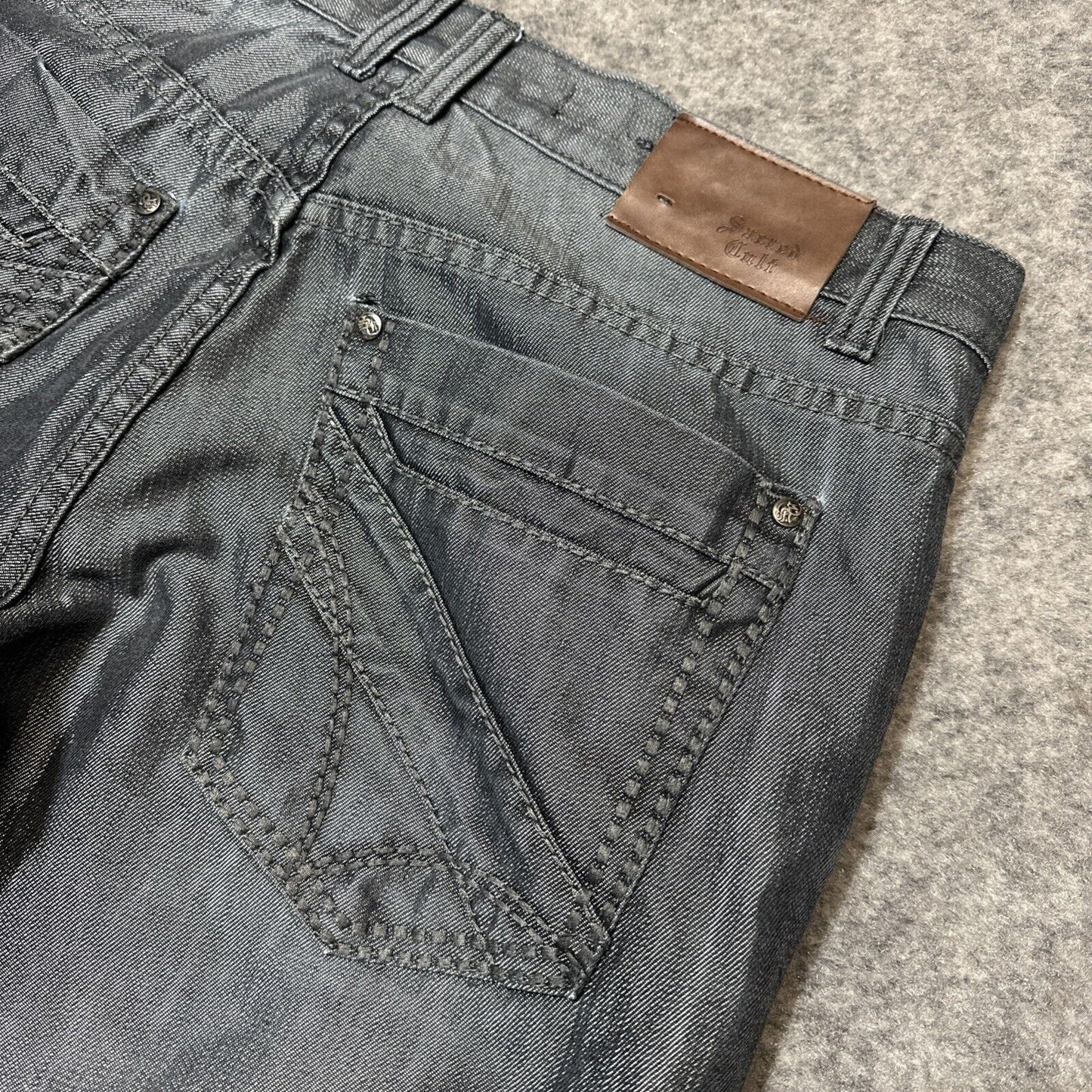 Vintage Sacred Cult Reflective Metallic Bootcut Jeans Mens Size 34x30 Silver