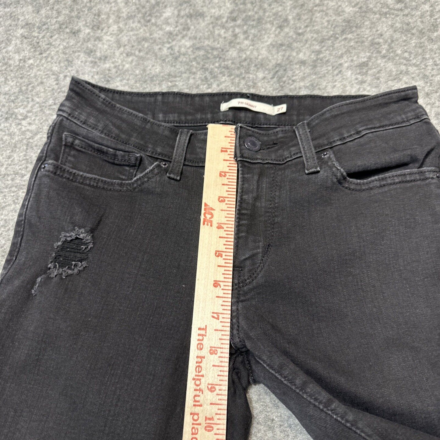 Levi's 711 Skinny Women's Distressed Jeans Size 27 Black Dark Wash Denim
