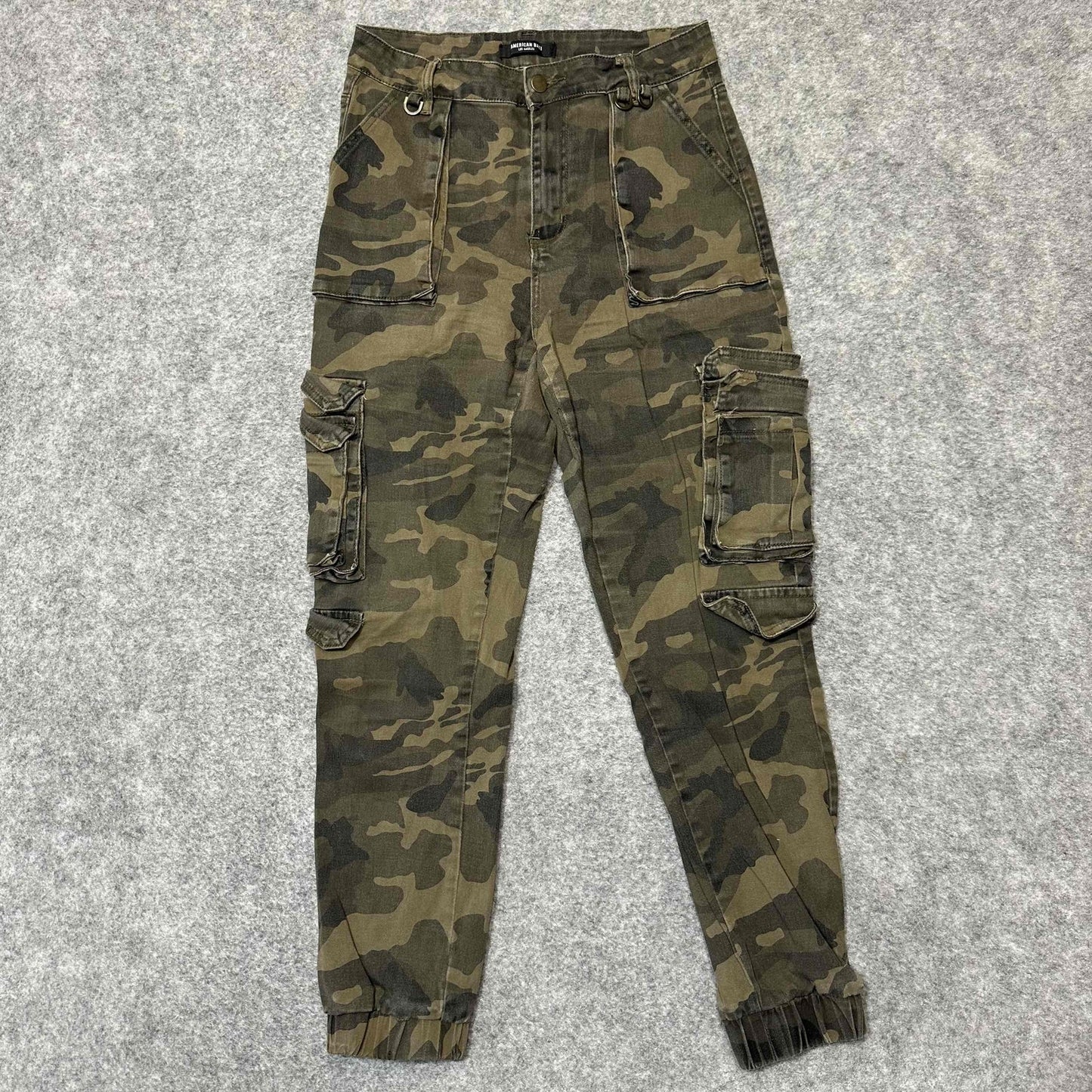 American Bazi Women's Cargo Joggers Size Medium Green Camo Dark Wash