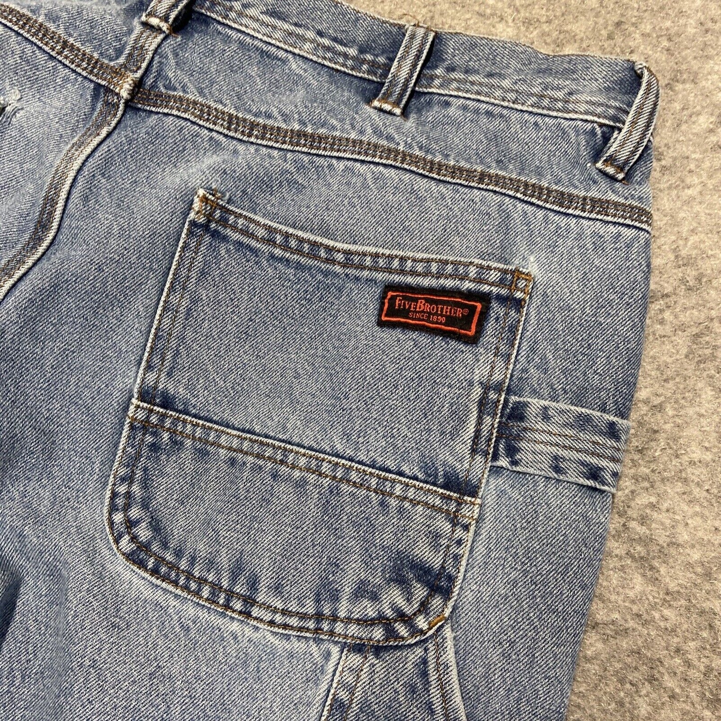 FIVEBROTHER Carpenter Straight Leg Jeans Men's 38x30 Blue Denim *Ripped Pocket*