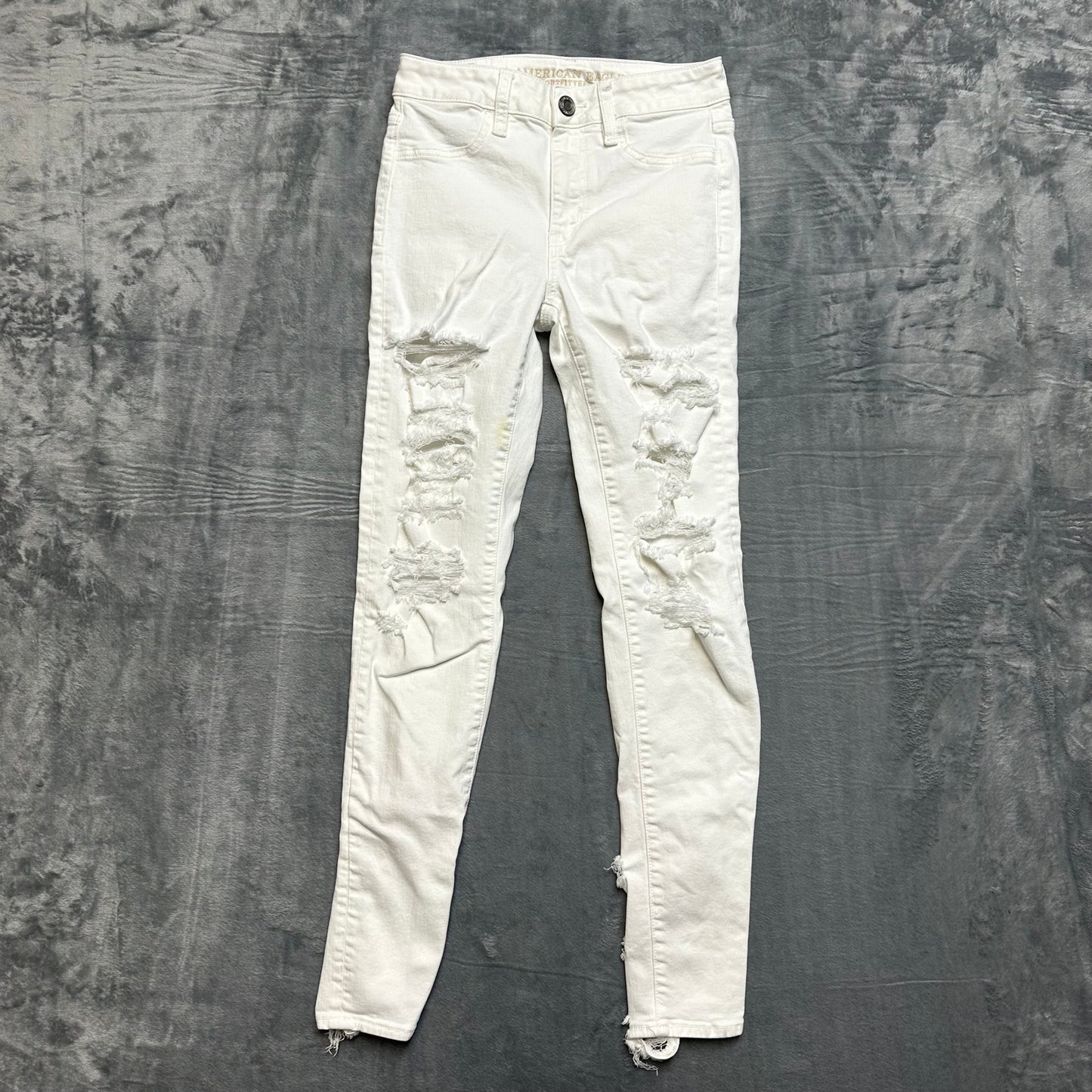 American Eagle Super Stretch X Jegging Crop Jeans Women 2 XLong White Distressed