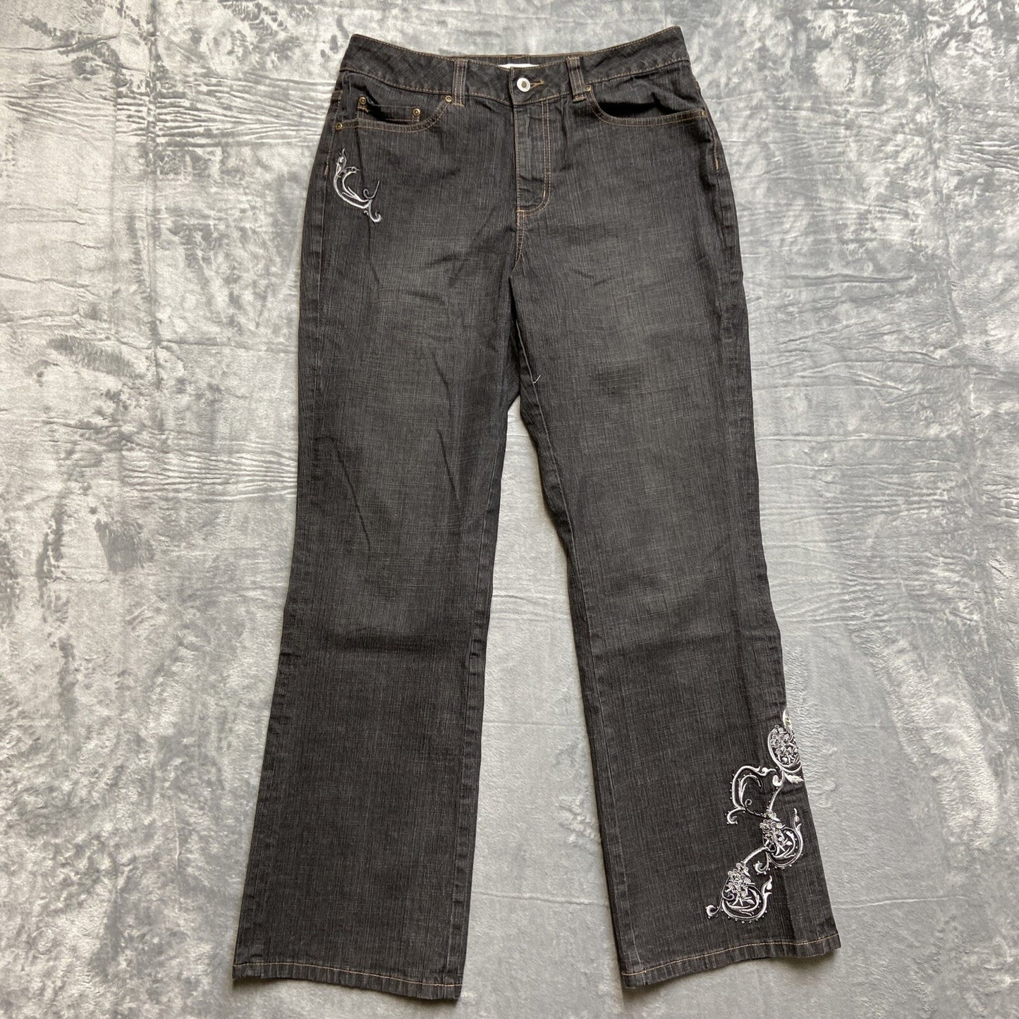 Coldwater Creek Embroidered Bootcut Jeans Women’s Size 30 Black Denim