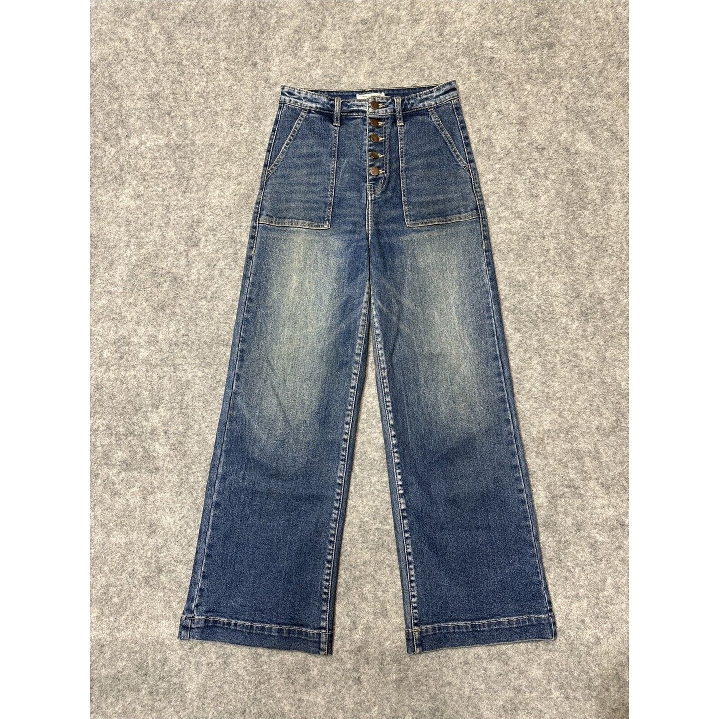 Nature Denim Women's Wide Leg Button Fly Jeans Size 26 Blue Medium Wash Denim