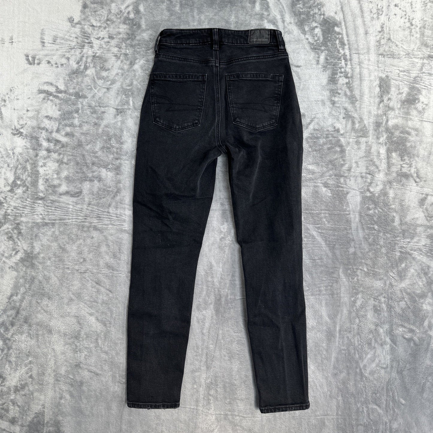 American Eagle Stretch Distressed Mom Jeans Women's Size 00 R Black Denim