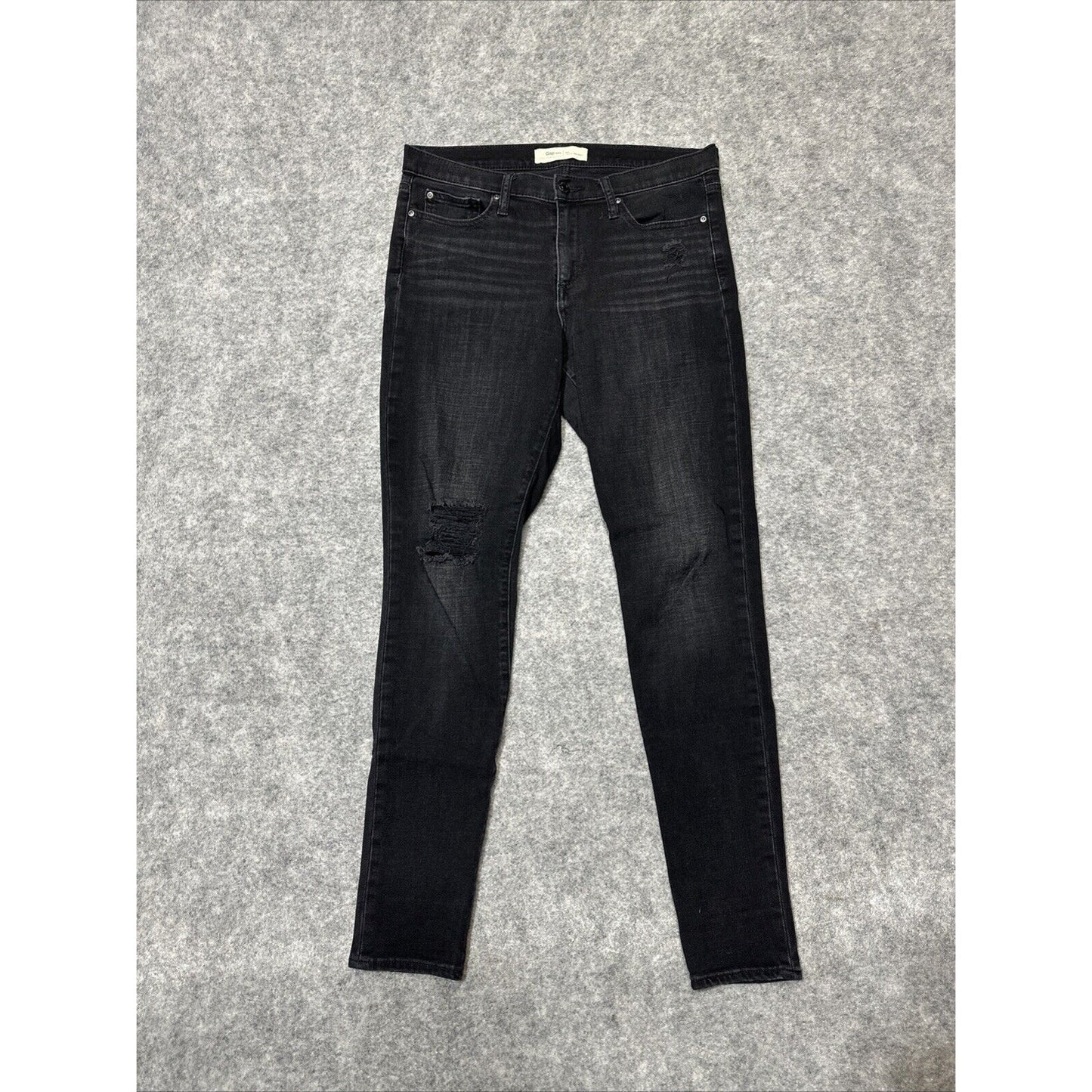Gap 1969 True Skinny Women's Distressed Jeans Size 30L Long Black Dark Denim