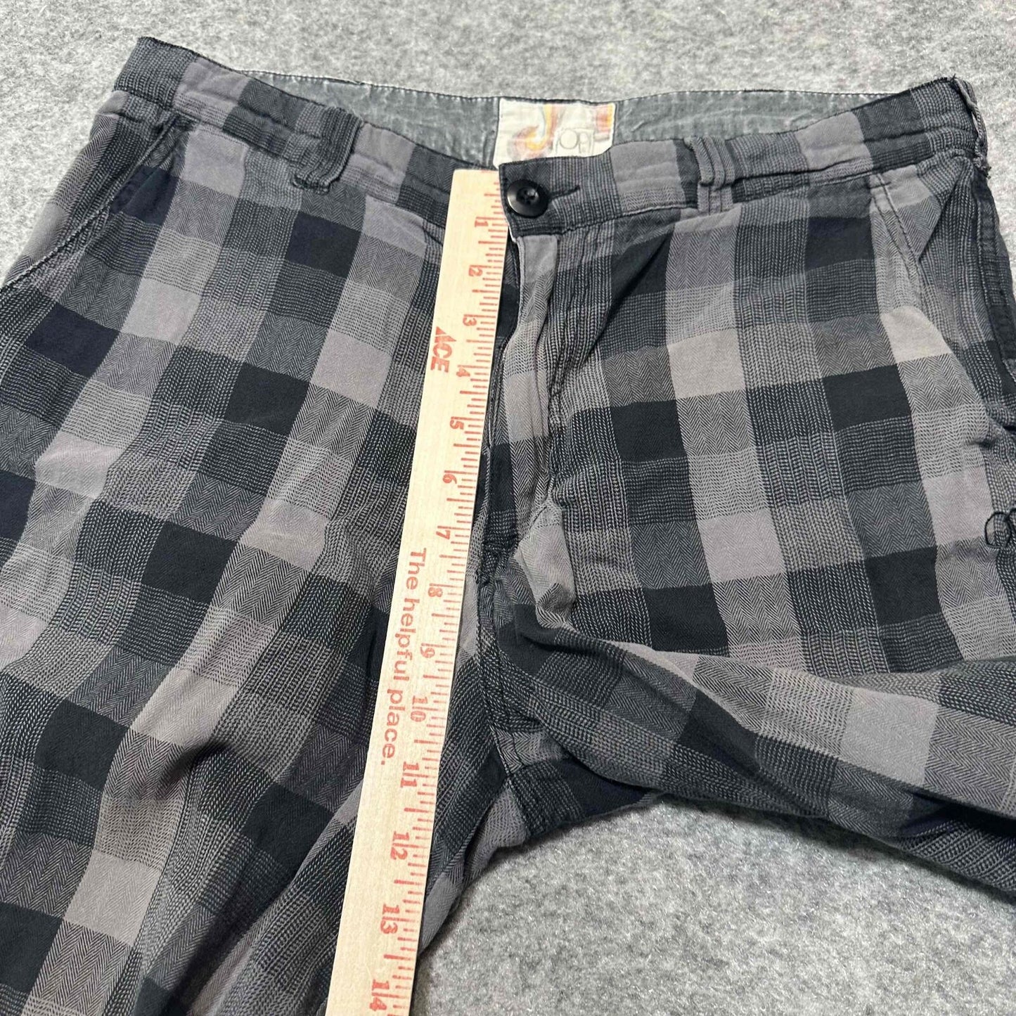 Op Ocean Pacific Men's Button Zip Closure Plaid Shorts Size 32 Black Gray Dark