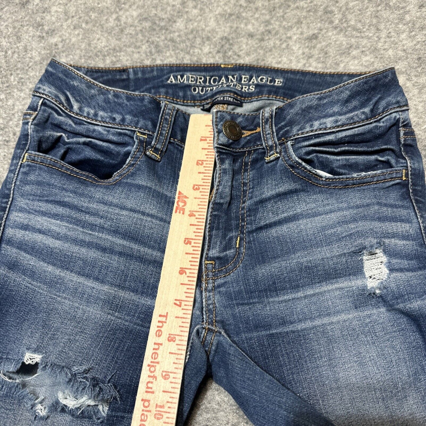 American Eagle Distressed Super Super Stretch Jegging Women's 2R Dark Blue Denim