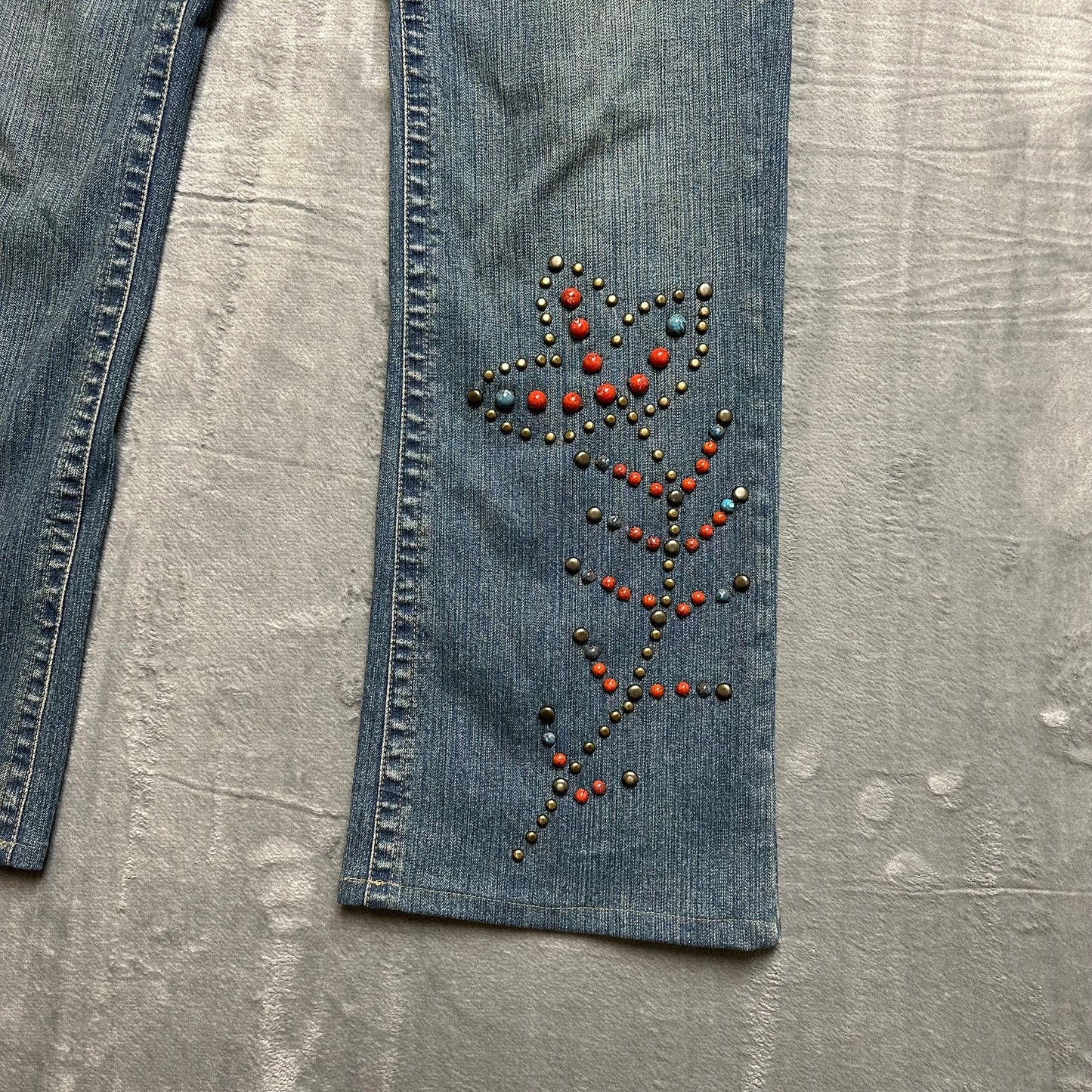 Vintage Z Cavaricci Flared Studded Jeans Women's Size 14 Blue Denim