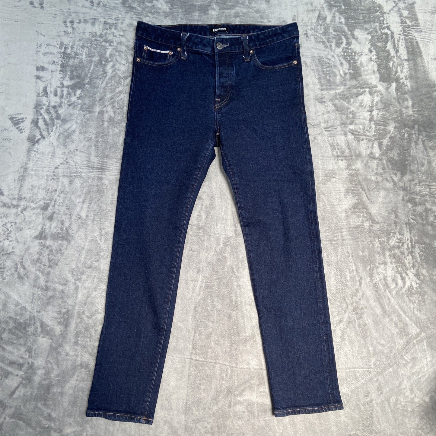 Express Selvedge Slim Jeans Mens Size 33x30 Blue Dark Wash Denim