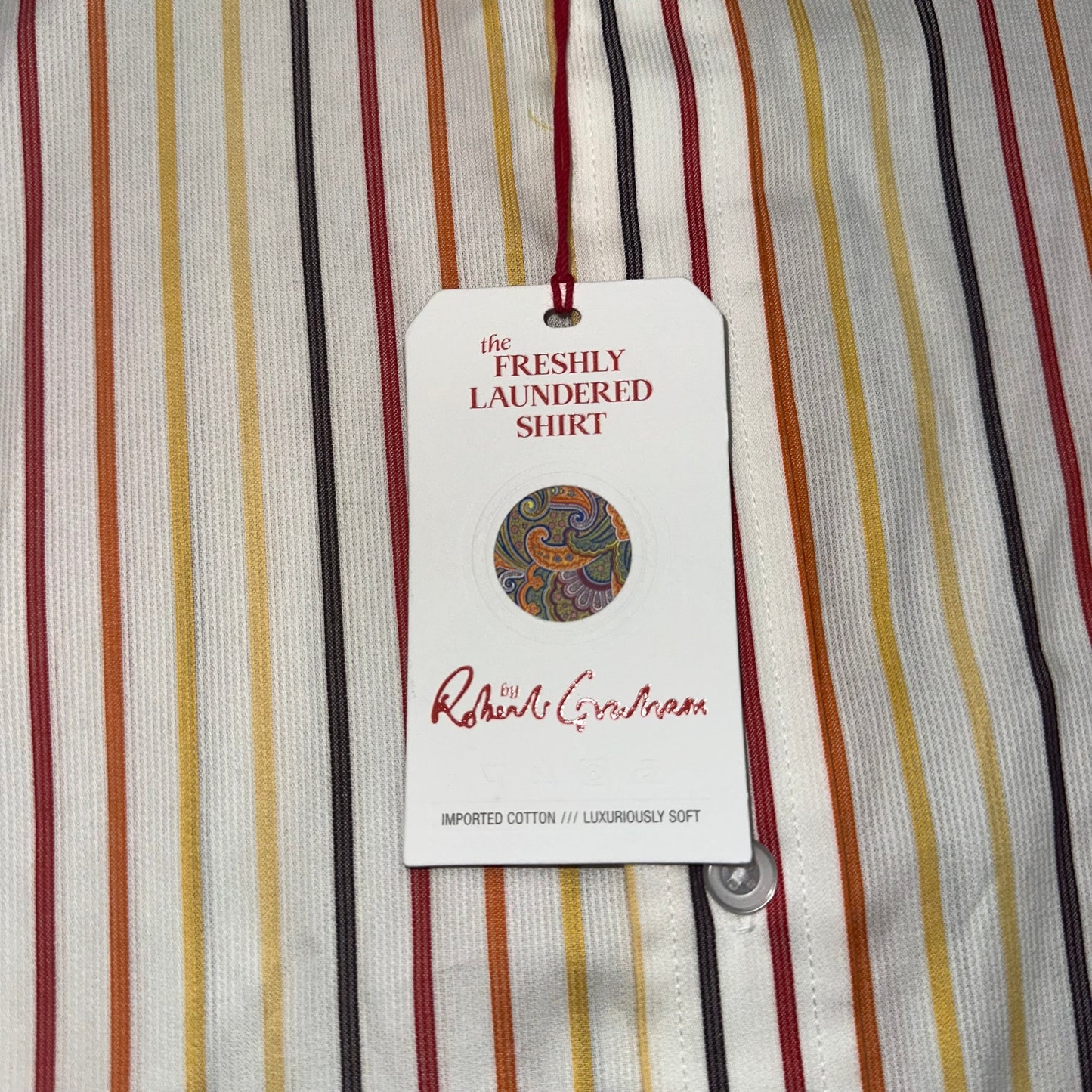 New Robert Graham Men's Striped Dress Shirt Size 2XL Orange White Guitar Music