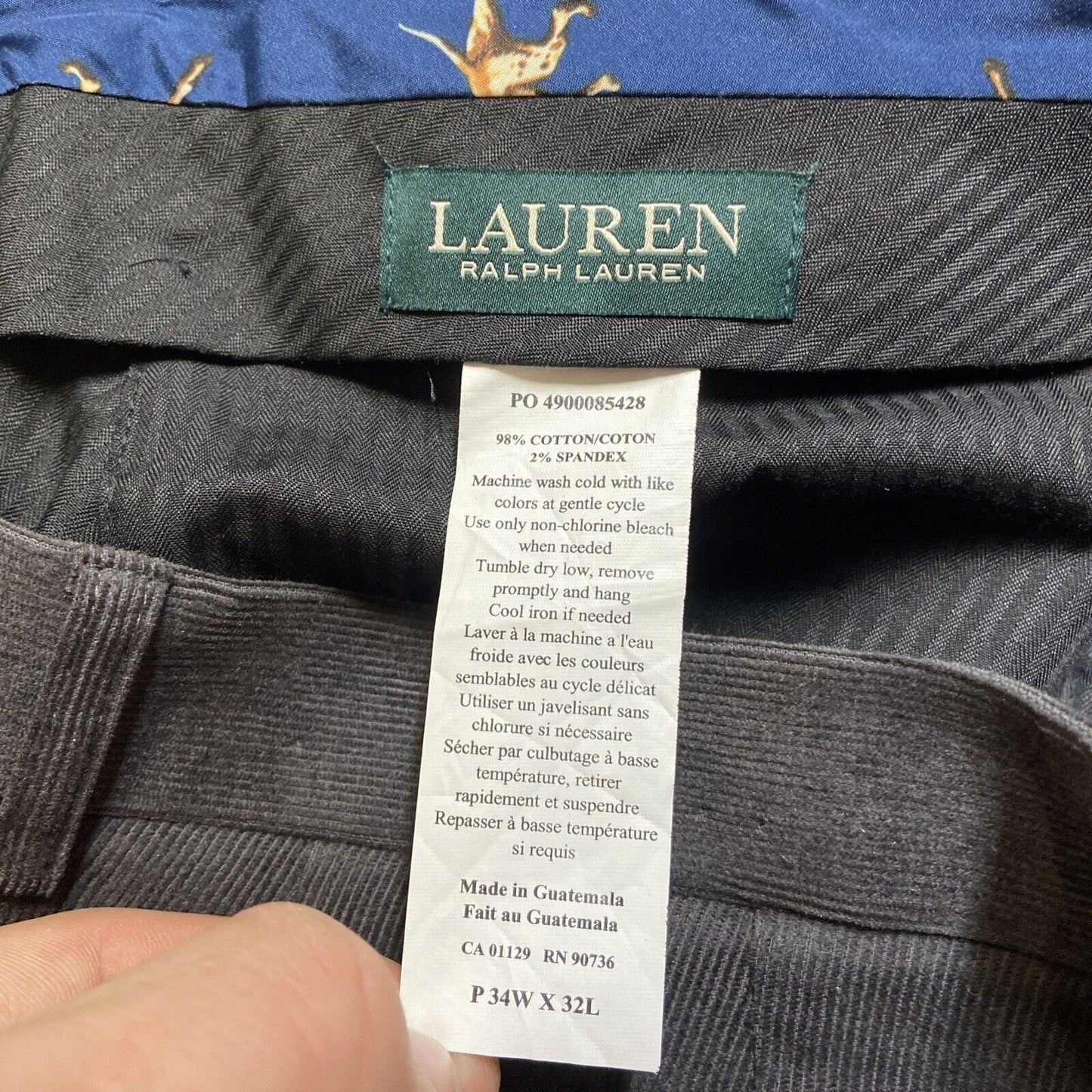 Lauren Ralph Lauren Corduroy Dress Pants Men's Size 34x32 Dark Gray Formal Pants