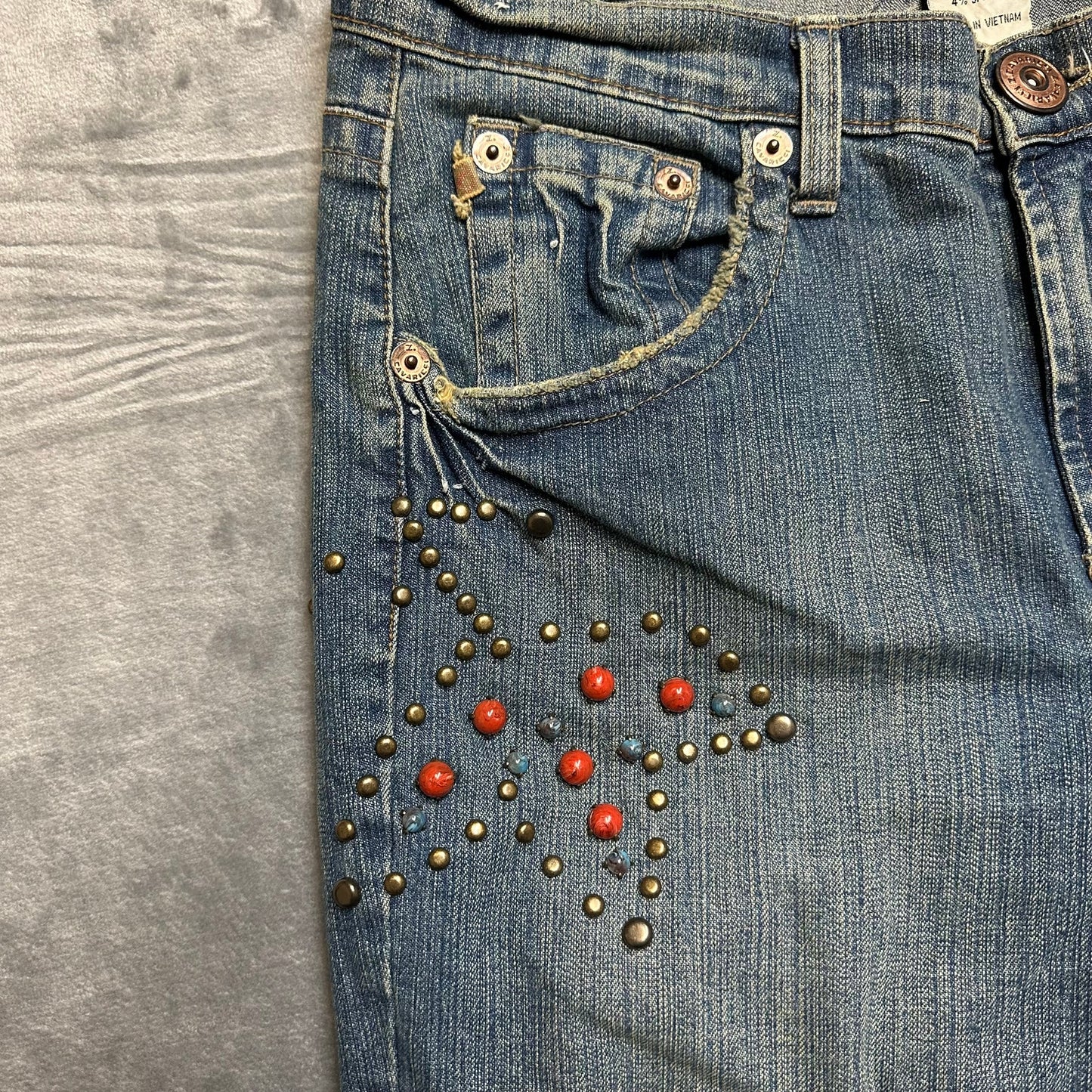 Vintage Z Cavaricci Flared Studded Jeans Women's Size 14 Blue Denim