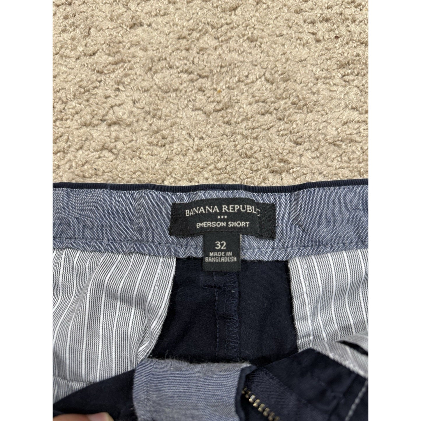 Banana Republic Emerson Chino Shorts Men's 32 Navy Flat Front Slash Pocket