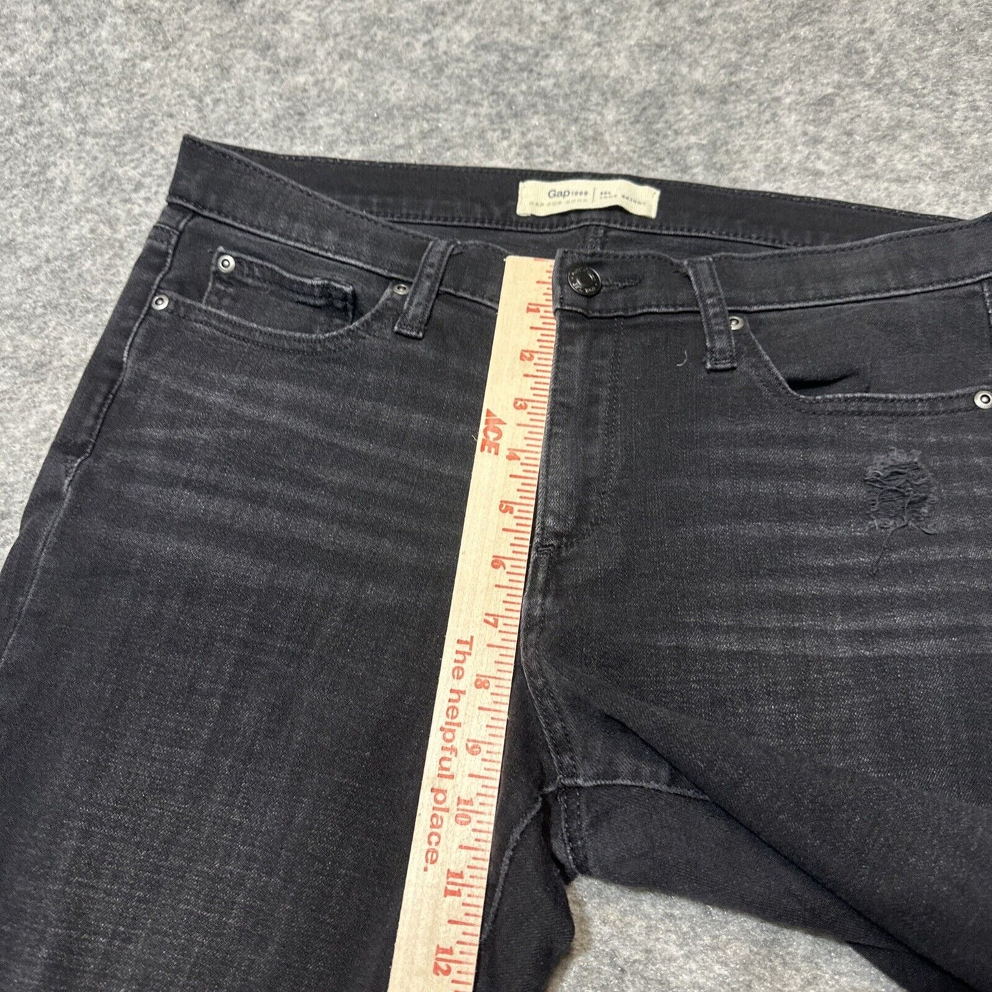 Gap 1969 True Skinny Women's Distressed Jeans Size 30L Long Black Dark Denim