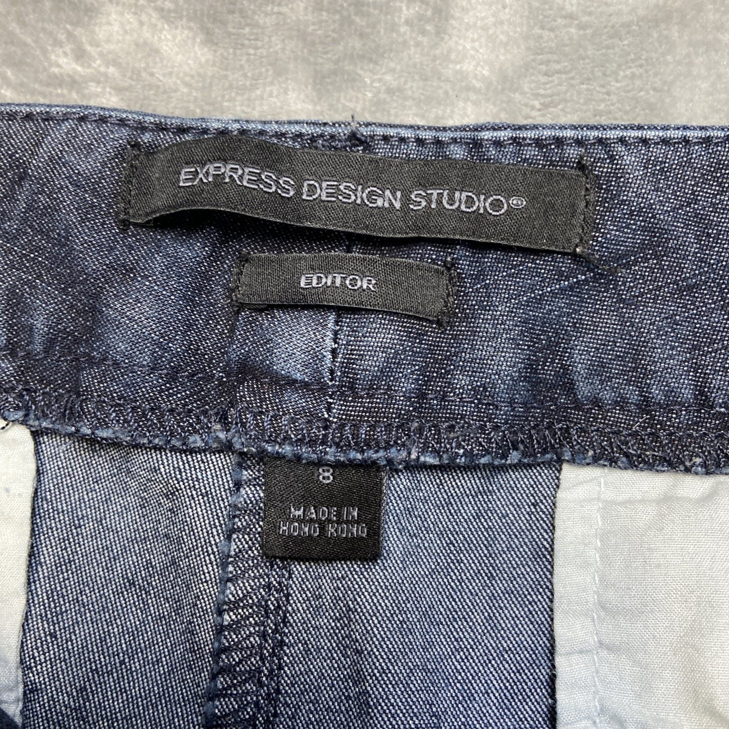 Express Editor Flared Denim Chino Pants Women's Size 8 Dark Blue Denim