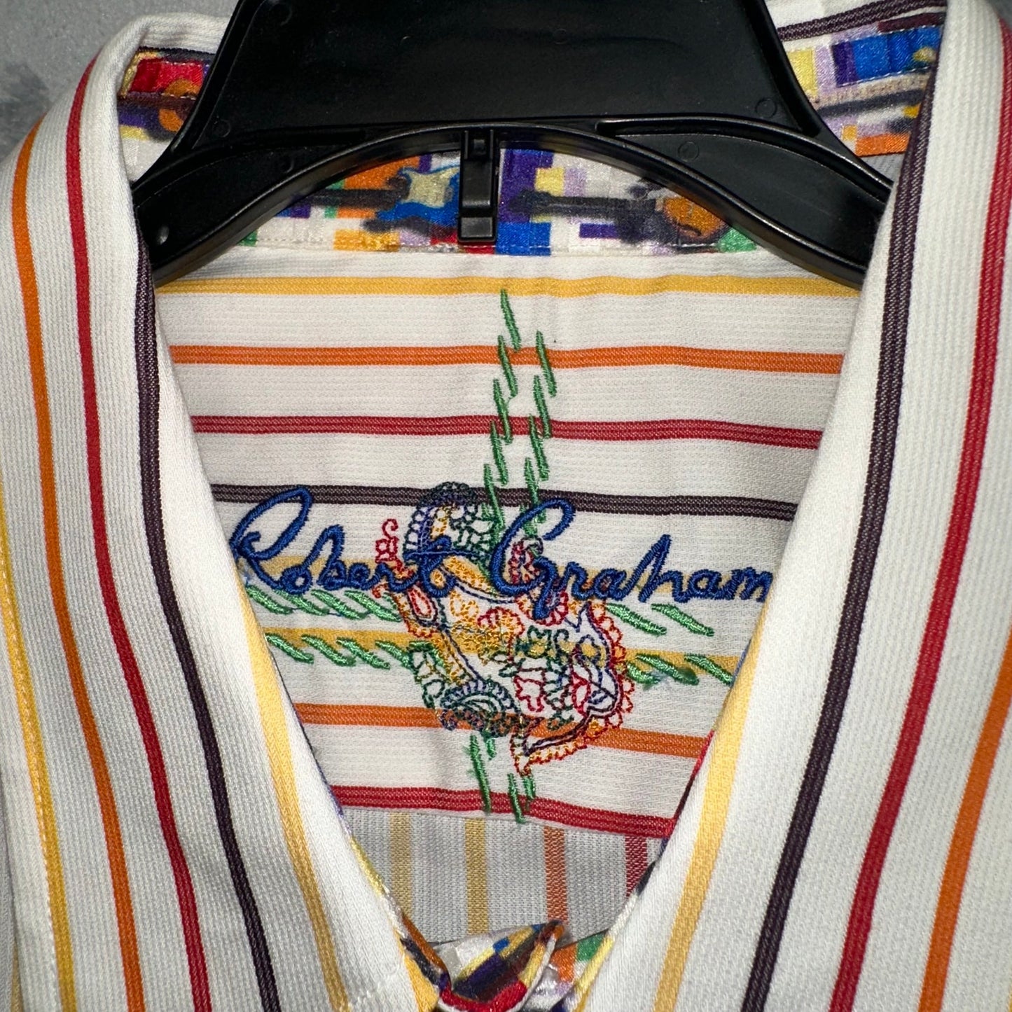 New Robert Graham Men's Striped Dress Shirt Size 2XL Orange White Guitar Music
