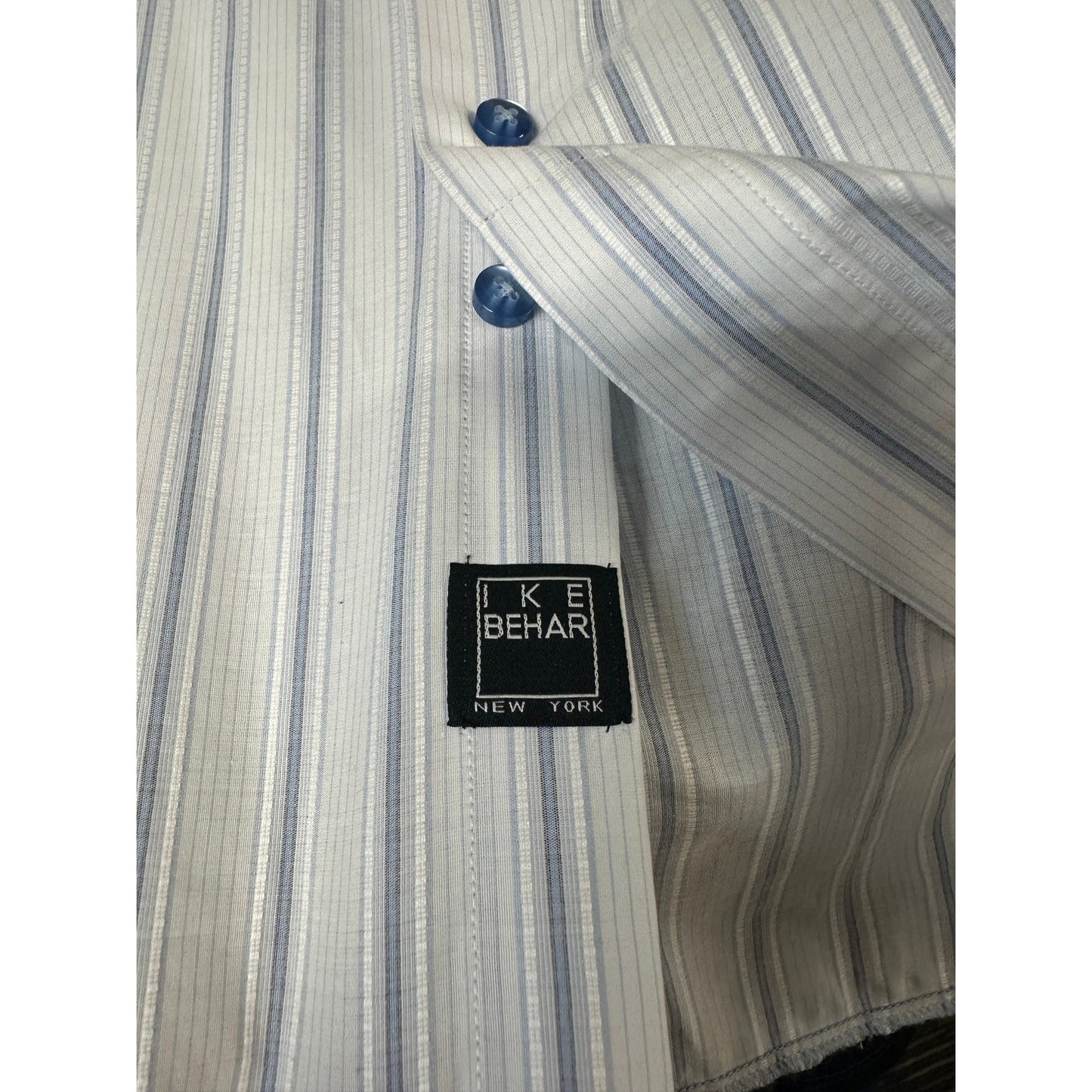 New Ike Behar Striped Dress Shirt Men's Sz L White Blue