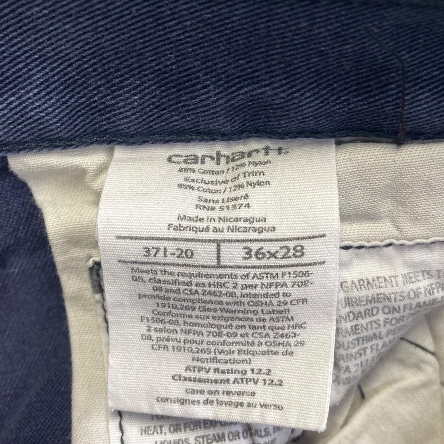Carhartt FR Men's Straight Leg Pants 36x28 Dark Blue Flame Resistant