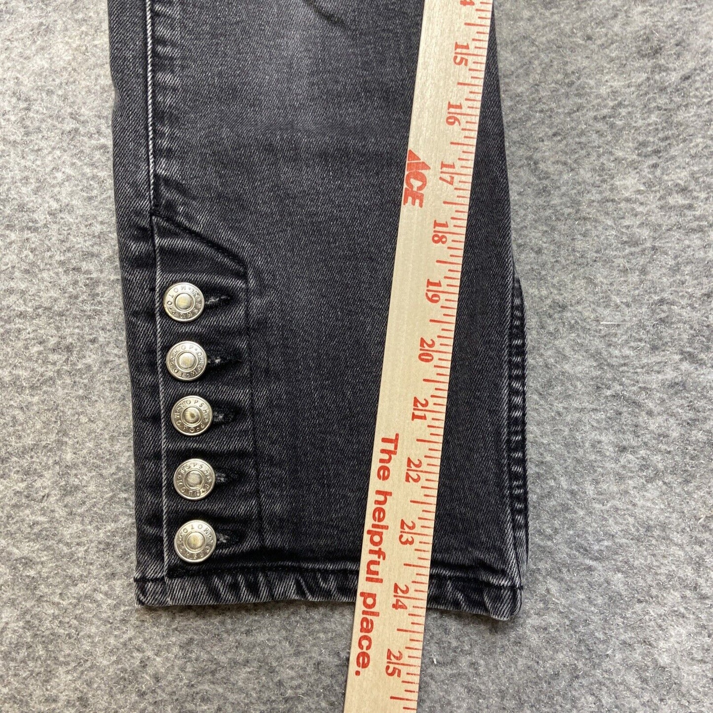 Topshop Moto Cropped Button Fly Jeans Women's Size 26x30 Dark Gray Denim