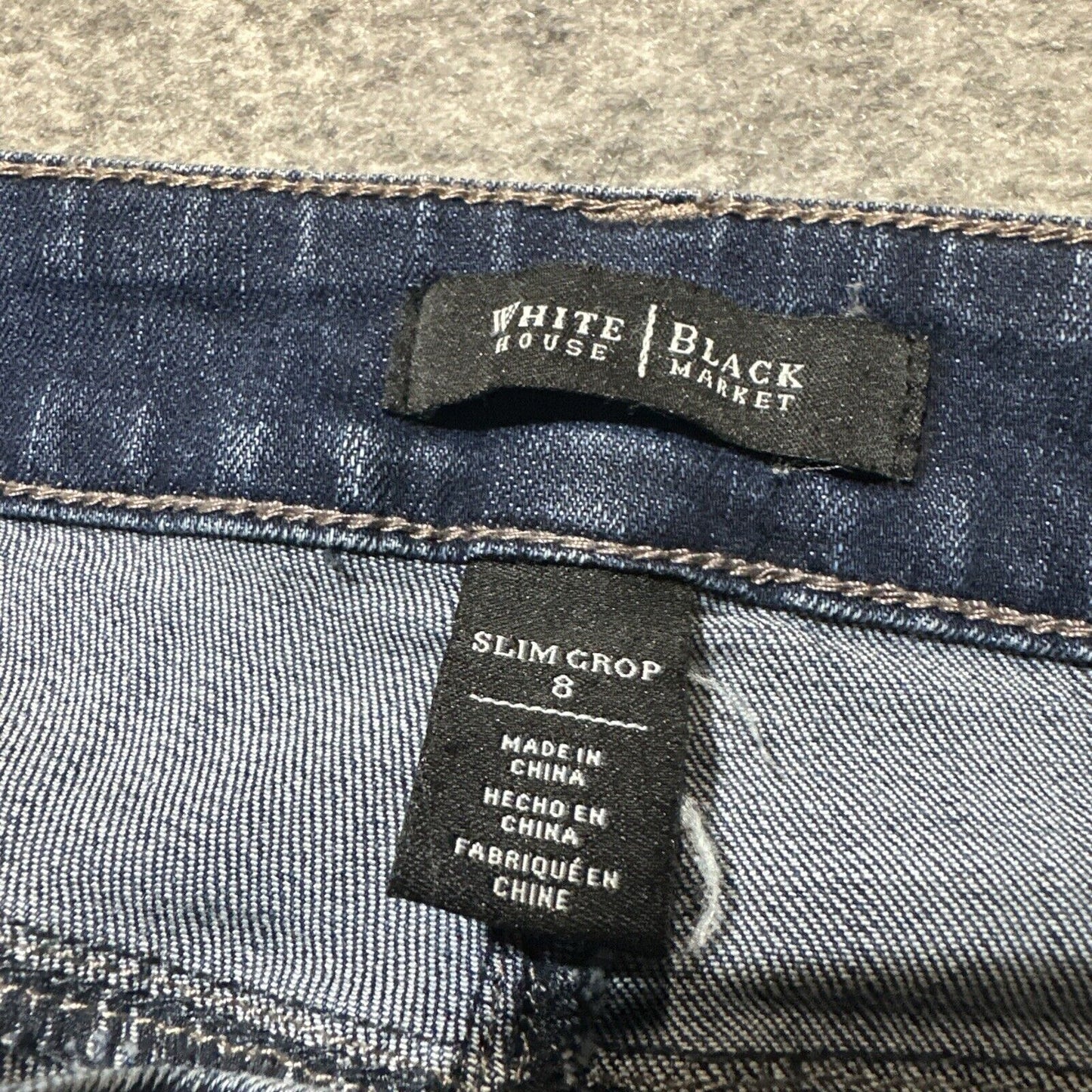 White House Black Market Distressed Slim Crop Jeans Women's Sz 8 Dark Blue Denim
